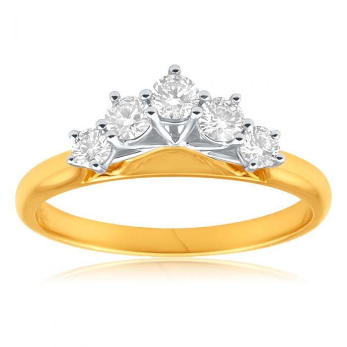 18K Yellow Gold & White Gold Diamond Ring - 0.5 Carat Brilliant Cut Engagement Ring for Women, Perfect for Weddings, Anniversaries & Special Occasions
