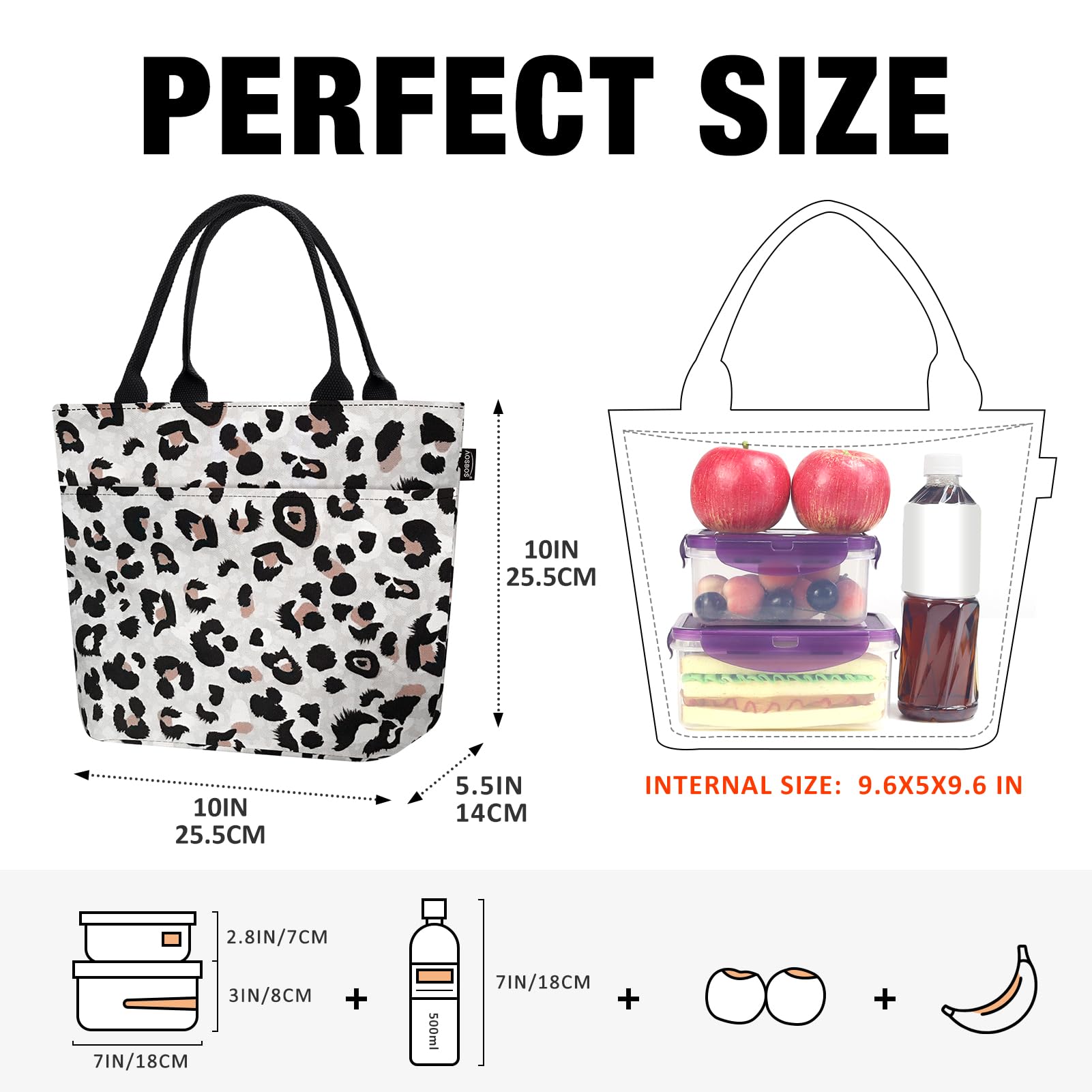 Aosbos Insulated Leopard Print Lunch Bag for Women - Leakproof Lunch Tote & Cooler Bag for Work, Office, School, Picnics | Loncheras Para Mujer, Adult Lunch Box with Thermal Insulation