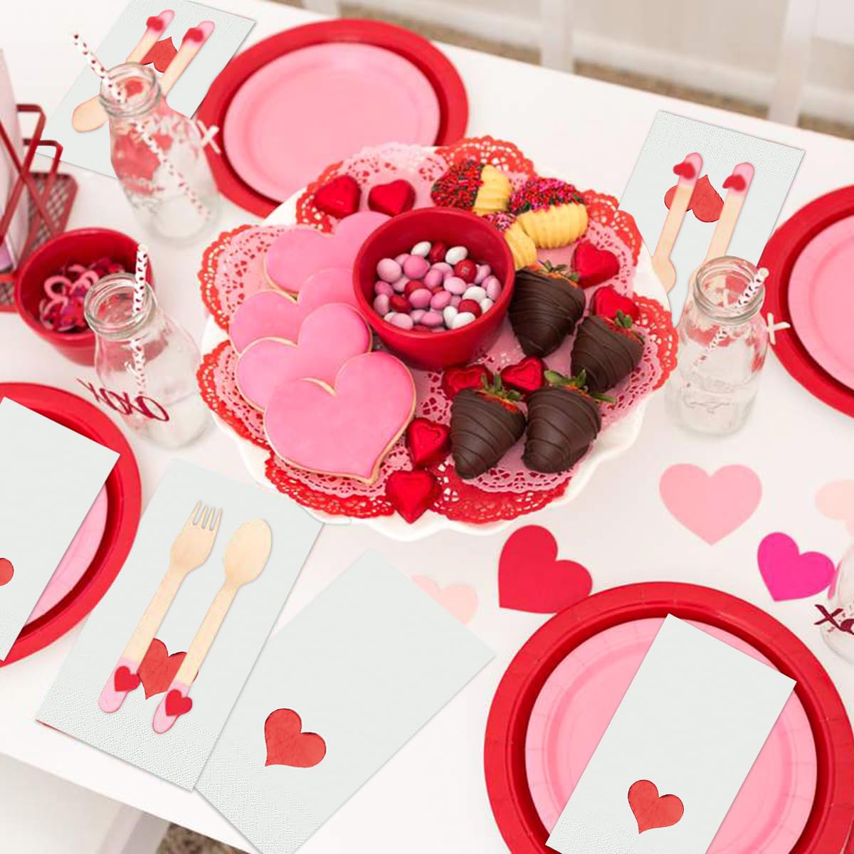 Horaldaily 100-Pack Valentine's Day Disposable Paper Napkins - Red Foil Heart Design for Party, Wedding, Dinner & Kitchen Use | Decorative Guest Hand Towels for Romantic Events & Home Decor