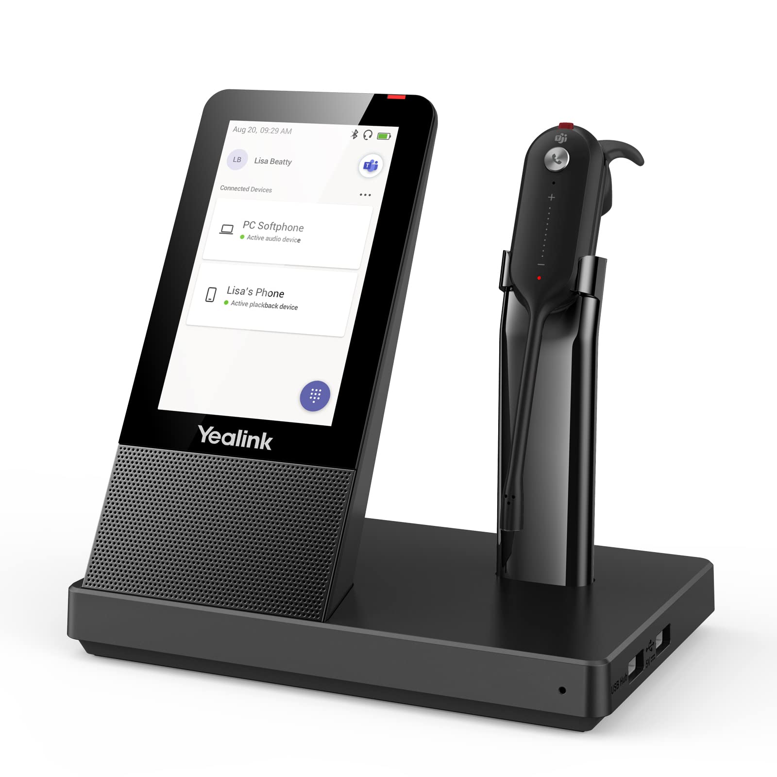 Yealink WH67 Wireless DECT Headset - Teams Certified with 120m/394ft Range, 8H Talk Time, Noise Canceling Mic, Bluetooth & USB-A - Compatible with PC, Laptop, Desk Phone & Cell Phone - Perfect for Remote Work, Call Centers & Office Meetings