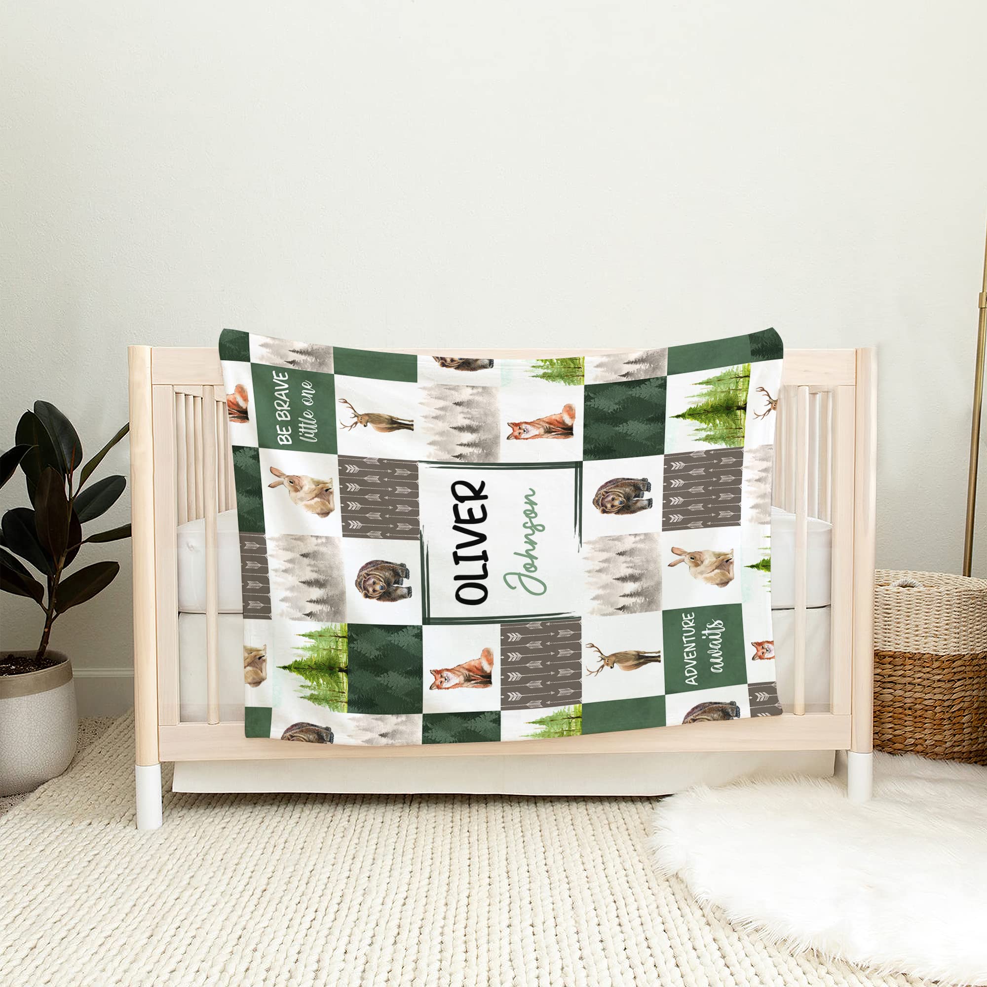 Personalized Woodland Fleece Blanket with Name - Custom Safari Theme Nursery Blanket for Toddlers & Kids | Cozy Baby Shower Gift, Nursery Decor, and Snuggly Swaddle Blanket