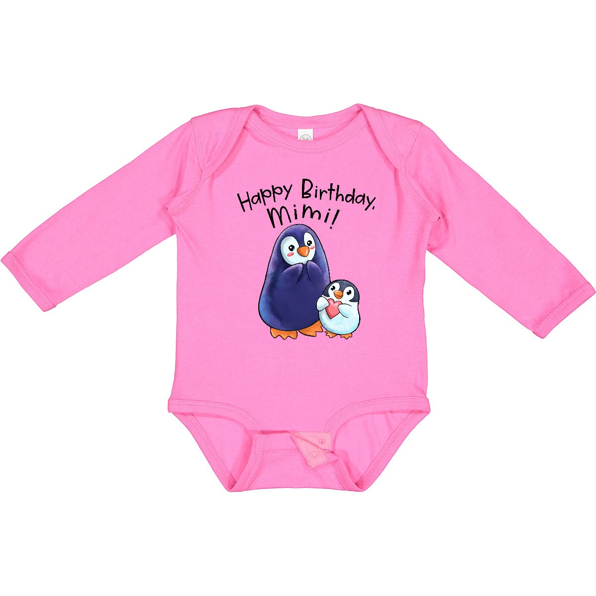 Inktastic Happy Birthday Mimi - Adorable Penguins Long Sleeve Baby Bodysuit for Birthday Parties & Photo Shoots