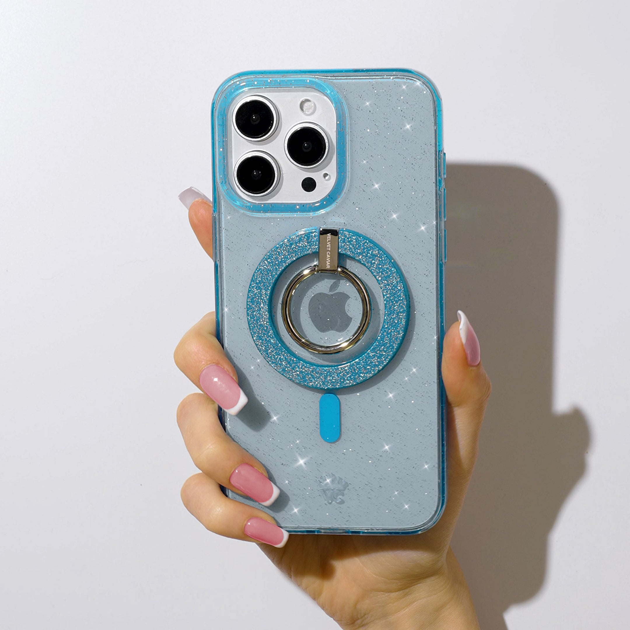 Blue Stardust Glitter MagSafe Grip Ring - Magnetic Phone Holder for iPhone 14/13/12, Anti-Slip Finger Strap - Perfect for Driving, Gaming & One-Hand Phone Use