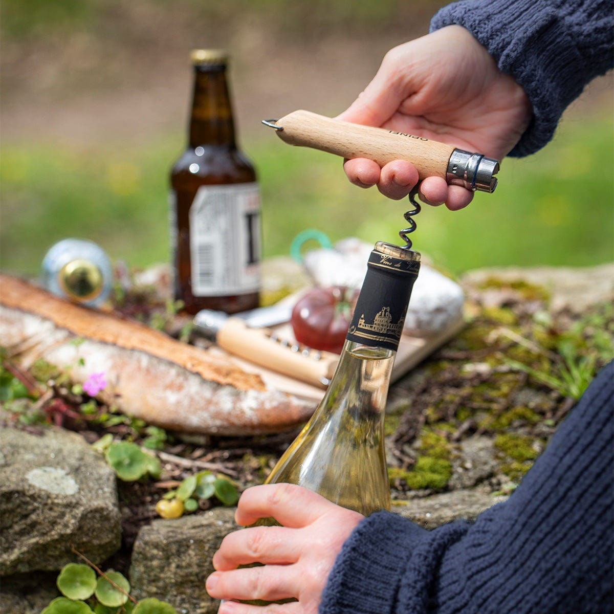 Opinel No. 10 Corkscrew Knife with Bottle Opener - Stainless Steel Multi-Tool for Wine Lovers, Camping & Outdoor Adventures