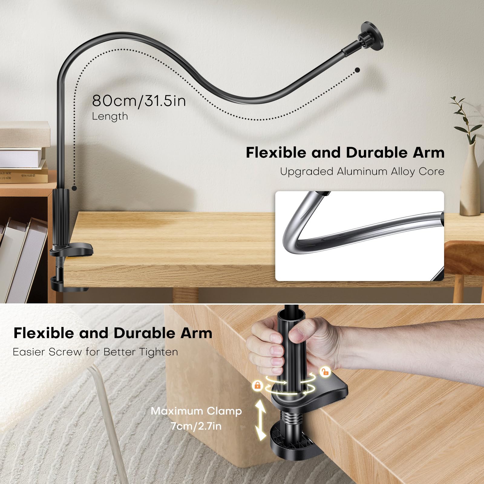 REYGEAK Magnetic Gooseneck Phone Holder for Bed - Adjustable Long Arm Phone Stand for iPhone 15 Pro Max/Plus/14 - Hands-Free Recording, Watching Videos & Reading in Bed