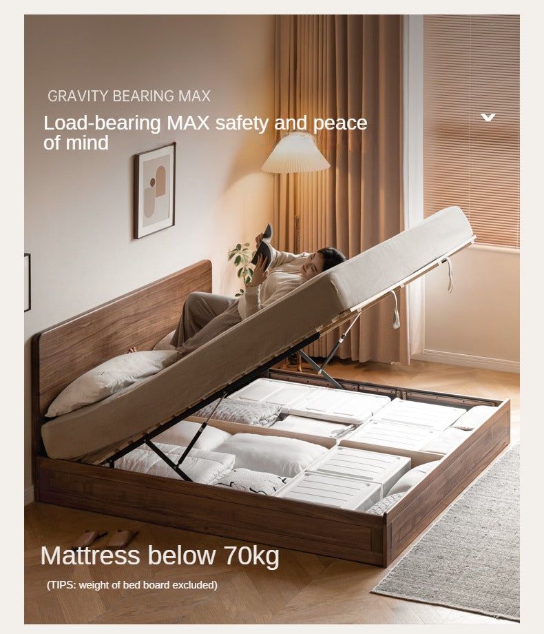 Premium Black Walnut & Oak Solid Wood Bed Frame - Modern Platform Bed for Master Bedroom, Guest Room, or Dormitory