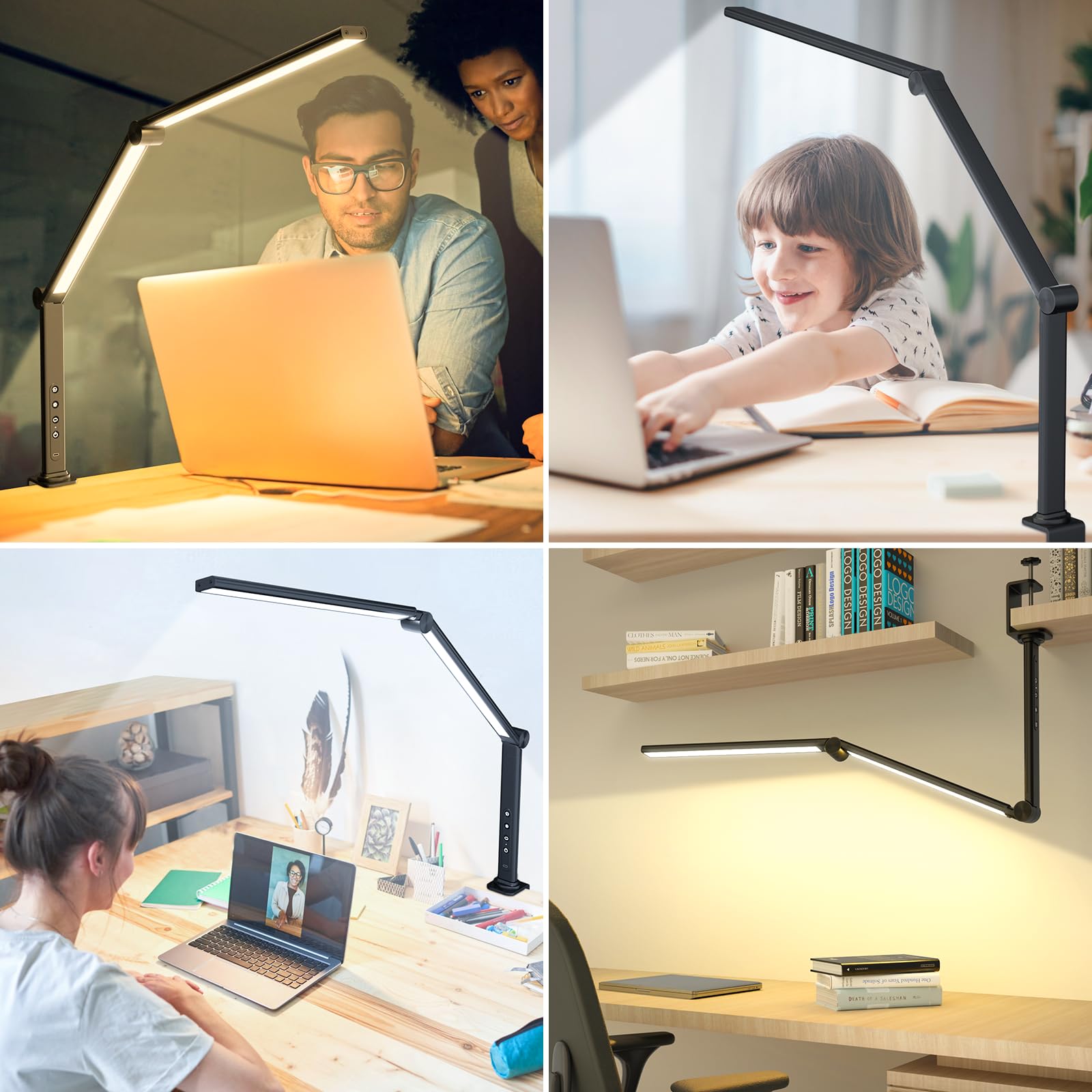 ShineTech LED Architect Desk Lamp with Clamp - Dual Light Sources, 4 Color Temperatures & 5 Brightness Levels - Modern Adjustable Office Table Light for Home, Study, Reading & Workstation Use