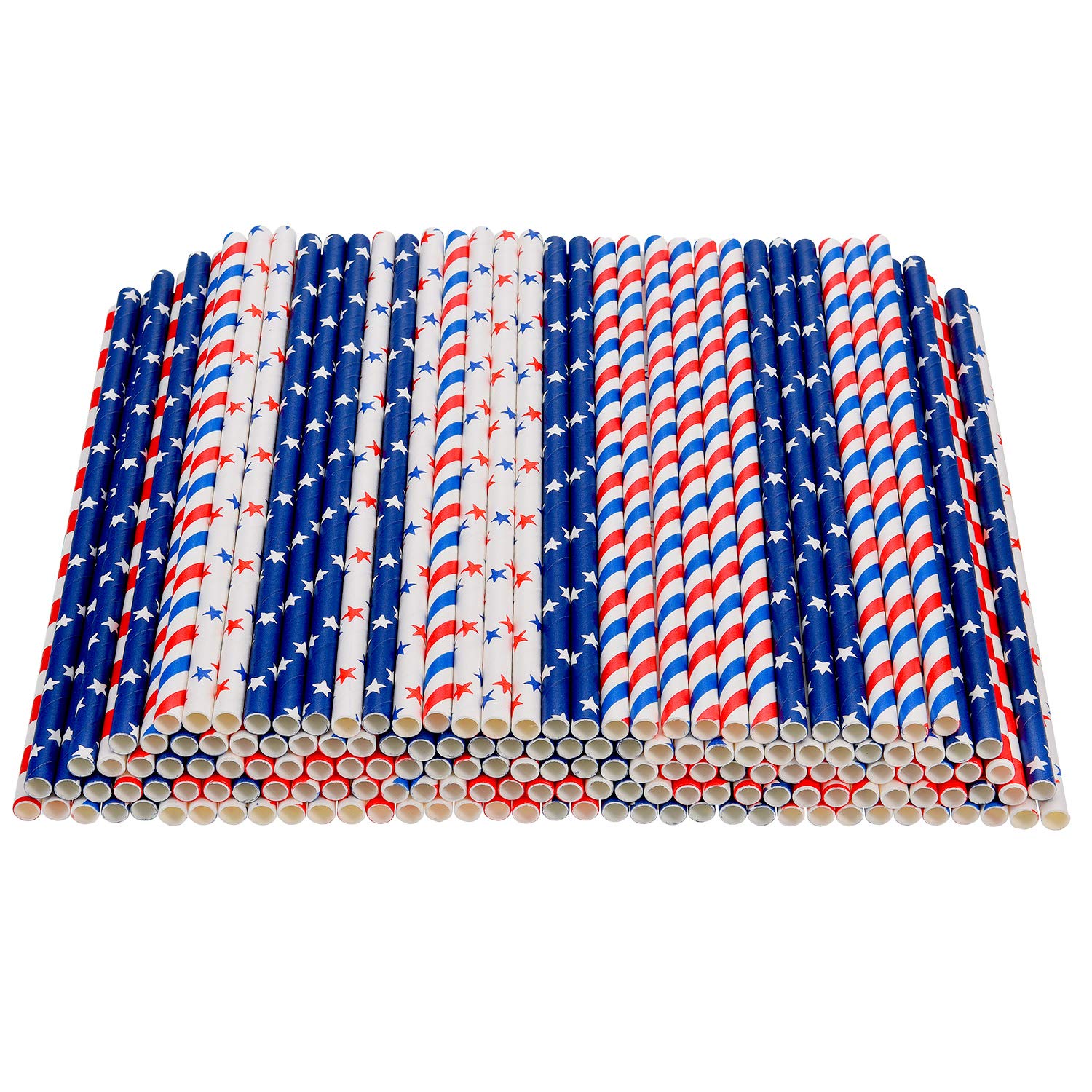200 Pieces Patriotic American Flag Paper Straws - Red, White & Blue Paper Drinking Straws for July 4th, Memorial Day, Independence Day Celebrations - Perfect for BBQs, Picnics, and Party Decorations