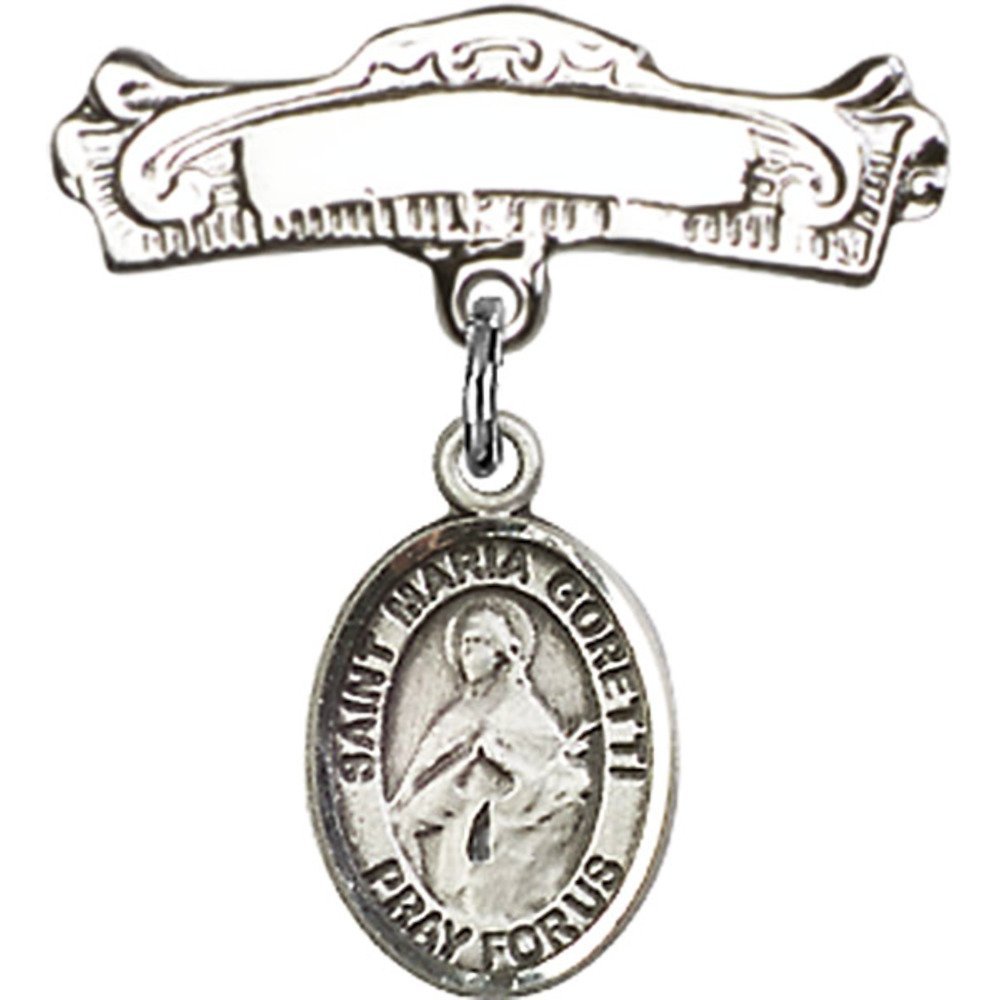 Sterling Silver Baby Badge with St. Maria Goretti Charm - 7/8