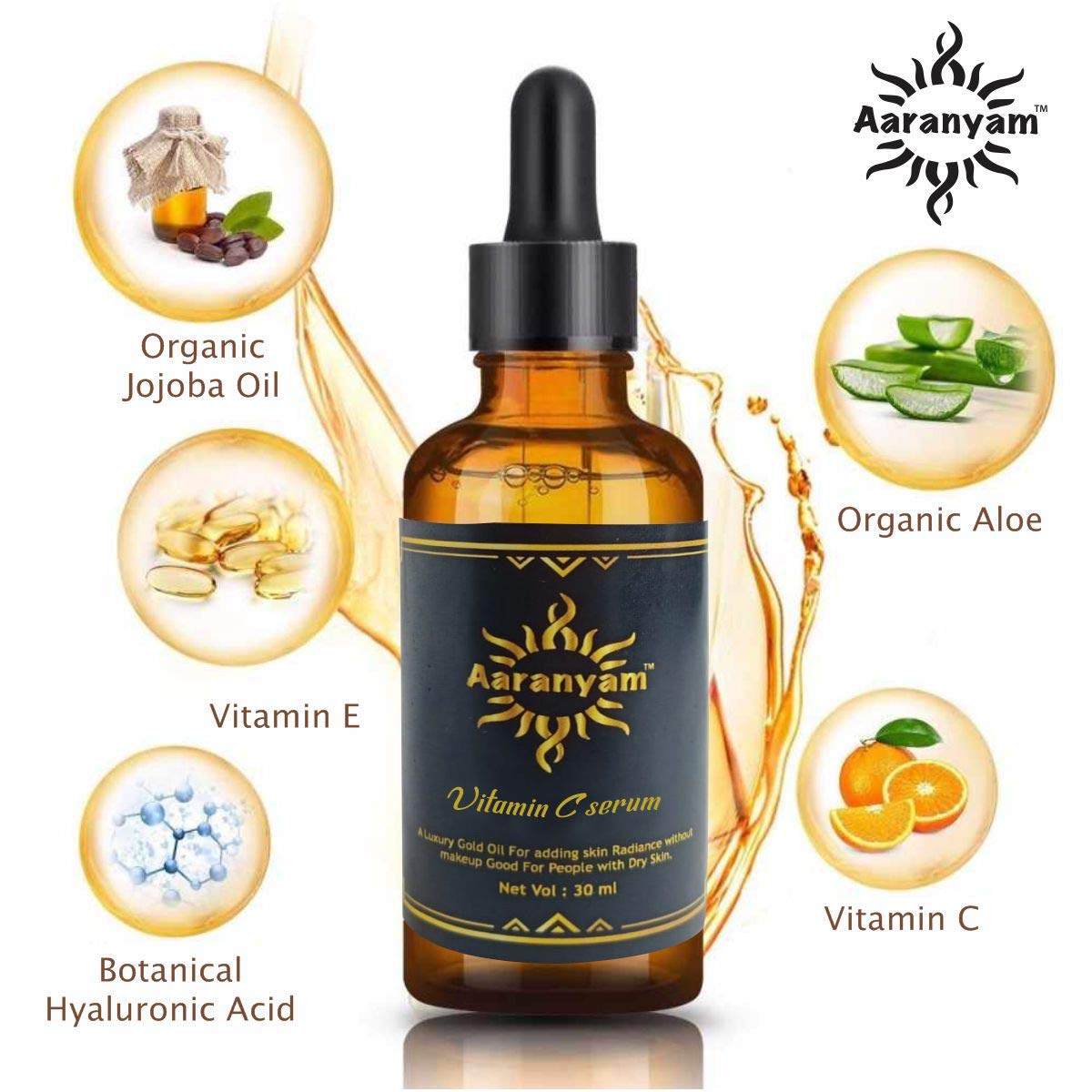 Aaranyam Vitamin C Face Serum with 7.5% Vitamin C - Brightening & Whitening Moisturizer for Even Skin Tone - 30ml - For Women & Men - Perfect for Daily Skincare Routine & Dark Spot Reduction