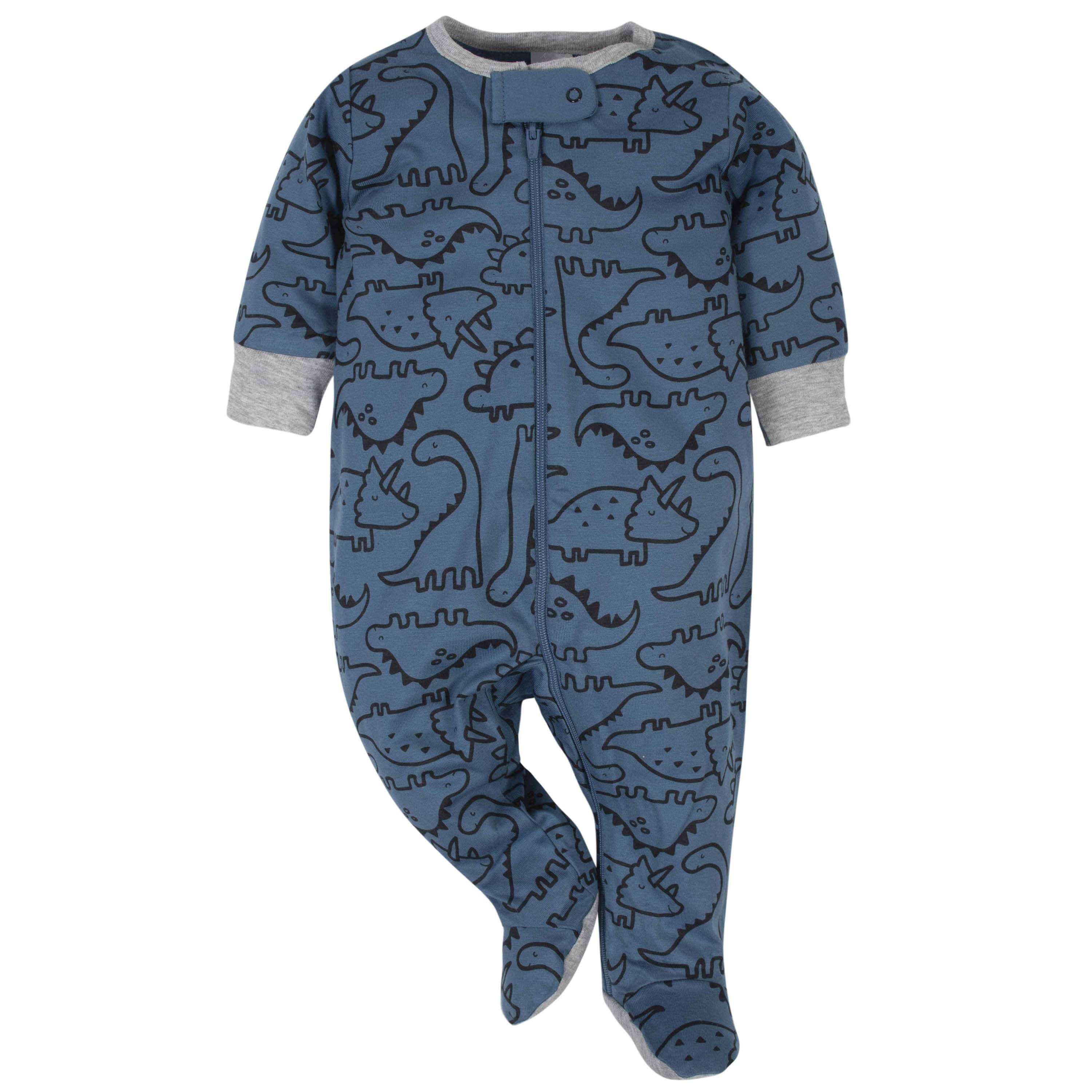 2 Pack Baby Boys Dinosaur Sleep 'N Plays - Soft Cotton Footie Pajamas for Newborn & Infant - Cute Dino Print One-Piece Outfit for Sleeping & Playtime