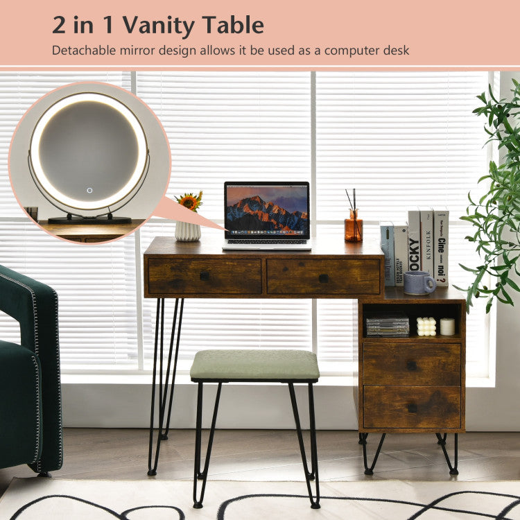 Costway Vanity Table Set with Cushioned Stool & Removable LED Lighted Mirror - Modern Dressing Table for Makeup, Skincare & Hair Styling - Perfect for Bedroom, Bathroom & Salon Use