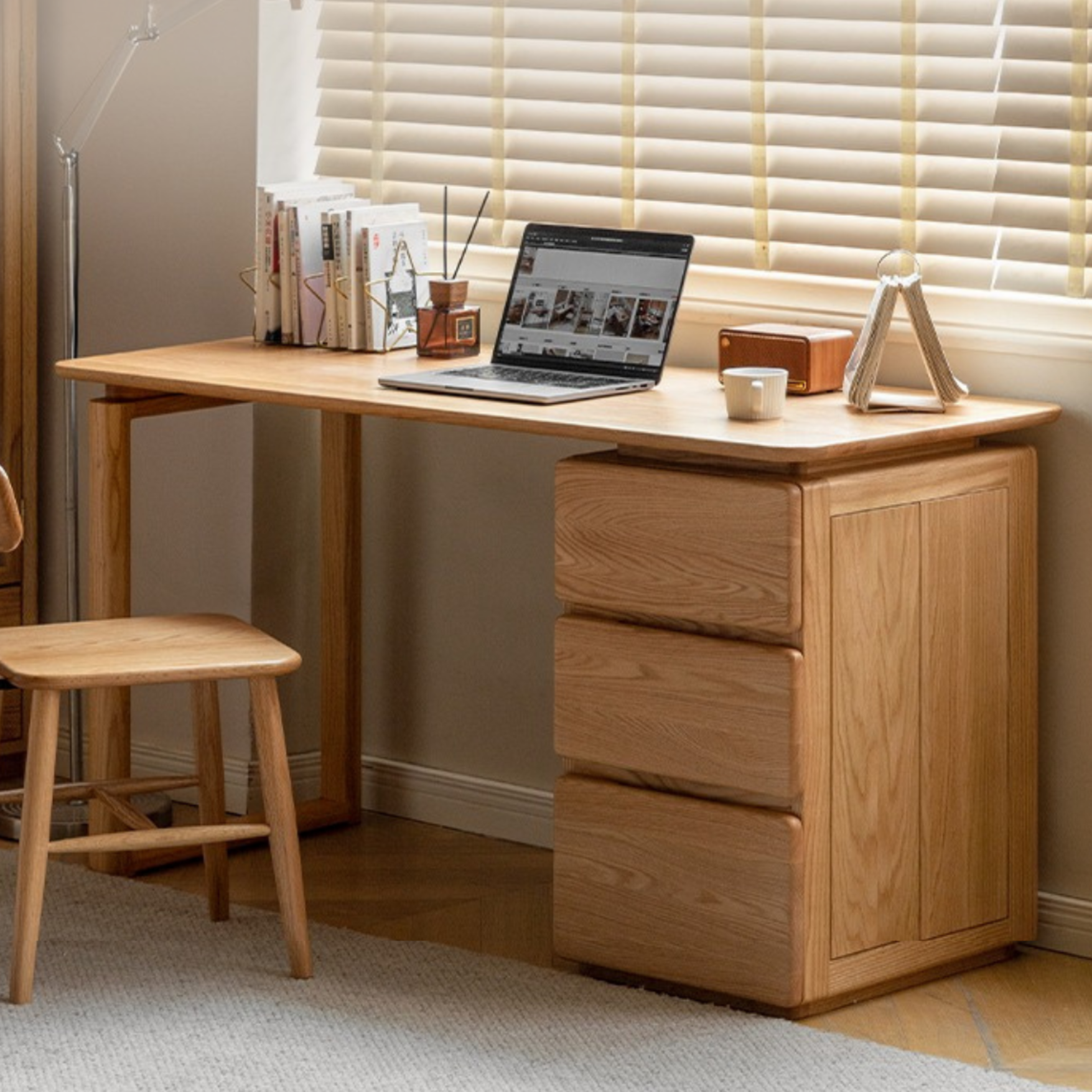 Oak Solid Wood Modern Study Table - Durable & Stylish Home Office Desk for Work or Study | Perfect for Small Spaces, Apartments & Remote Work