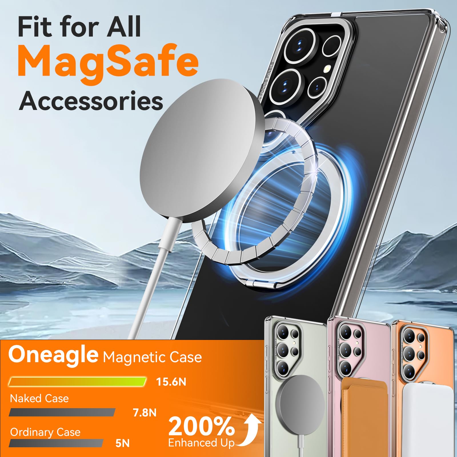 Oneagle 360° Rotating Magnetic Phone Case for Samsung Galaxy S25 Ultra | Clear Magsafe Compatible Case with Anti-Yellowing Technology | 6.9