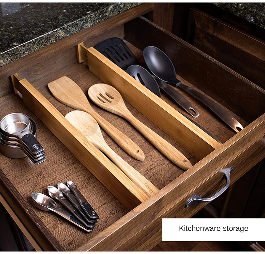 Bamboo Drawer Dividers Set of 4 - Adjustable Kitchen, Bedroom, Bathroom & Office Organizer for Dresser Drawers (17