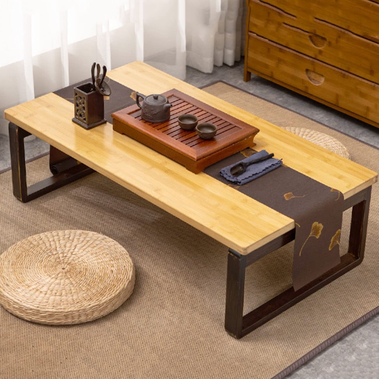 Japanese Style Folding Coffee Table - Multi-Functional Tatami Table for Living Room, Bedroom & Office - 60x40x26cm Compact Desk for Reading, Working, Tea Drinking - Supports 60kg (Yellow) - Perfect for Small Spaces, Meditation & Home Decor