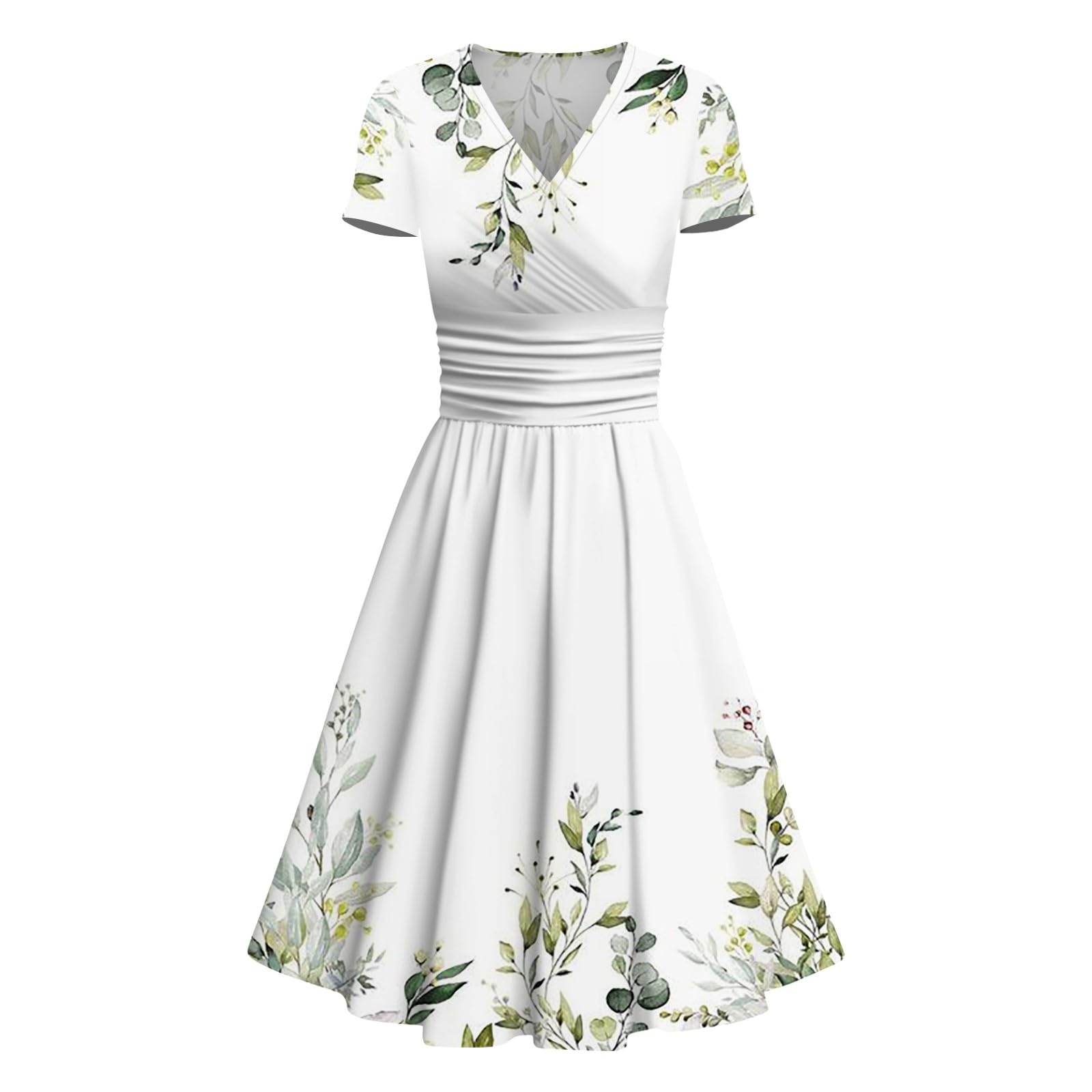 Elegant Floral Print Short Sleeve V-Neck Dress for Women - Spring Summer 2024 Casual Wear - Perfect for Beach Outings, Date Nights & Office Attire