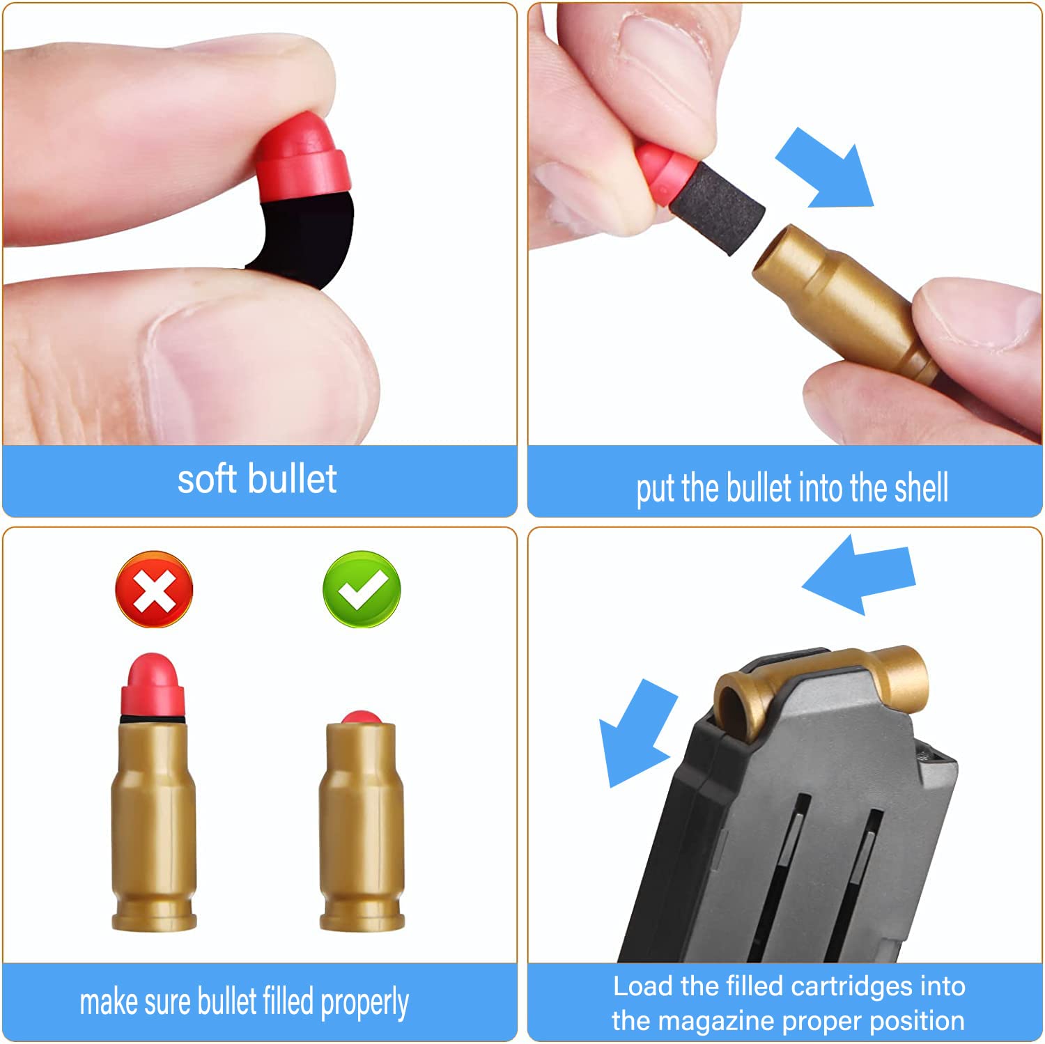 100PCS EVA Foam Bullets Refill Kit with 56 Cartridge Case - Safe Soft Bullet Ammo for Toy Guns | Perfect for Kids Outdoor Play, Nerf Battle Games & Target Shooting Practice