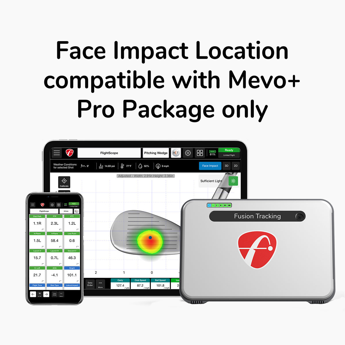 FlightScope Mevo+ Pro Package with Face Impact Location - Golf Swing Analyzer & Launch Monitor for Indoor/Outdoor Practice & Training