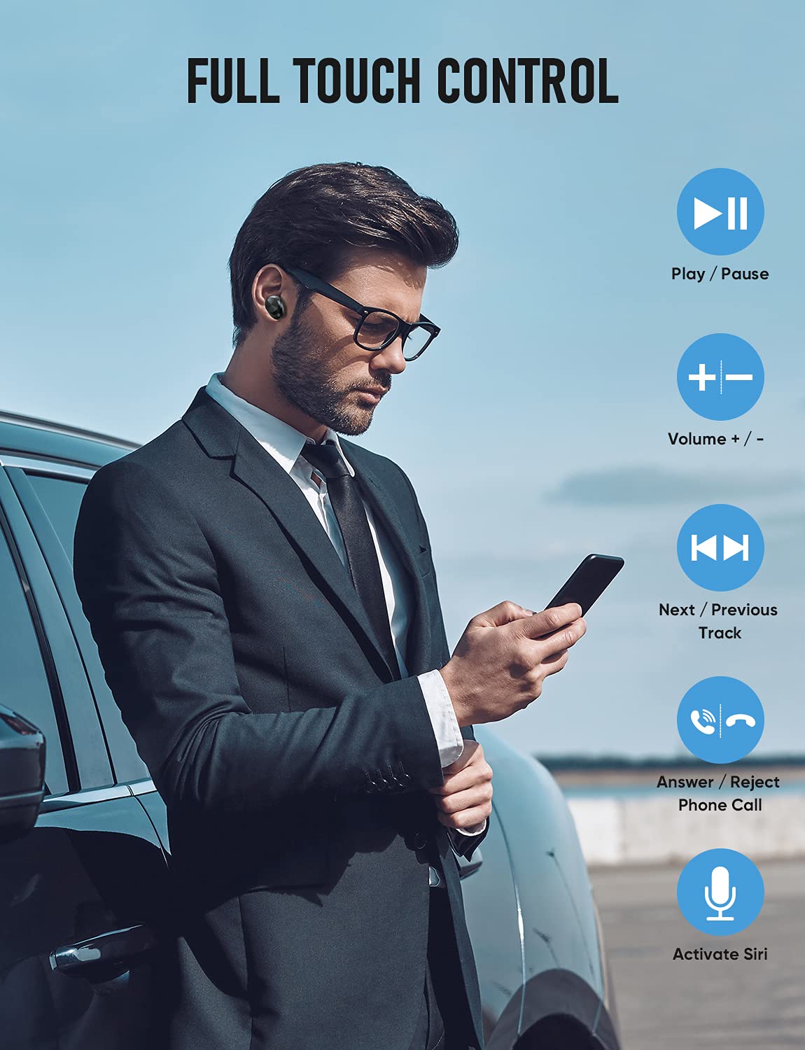VEENAX X11 True Wireless Earbuds Bluetooth 5.0 Headphones with Touch Control, IPX5 Waterproof Sport Earphones, Built-in Mic & Deep Bass Stereo Sound, 150H Playtime USB-C Charging - Perfect for Running, Gym Workouts & Commuting (Black)