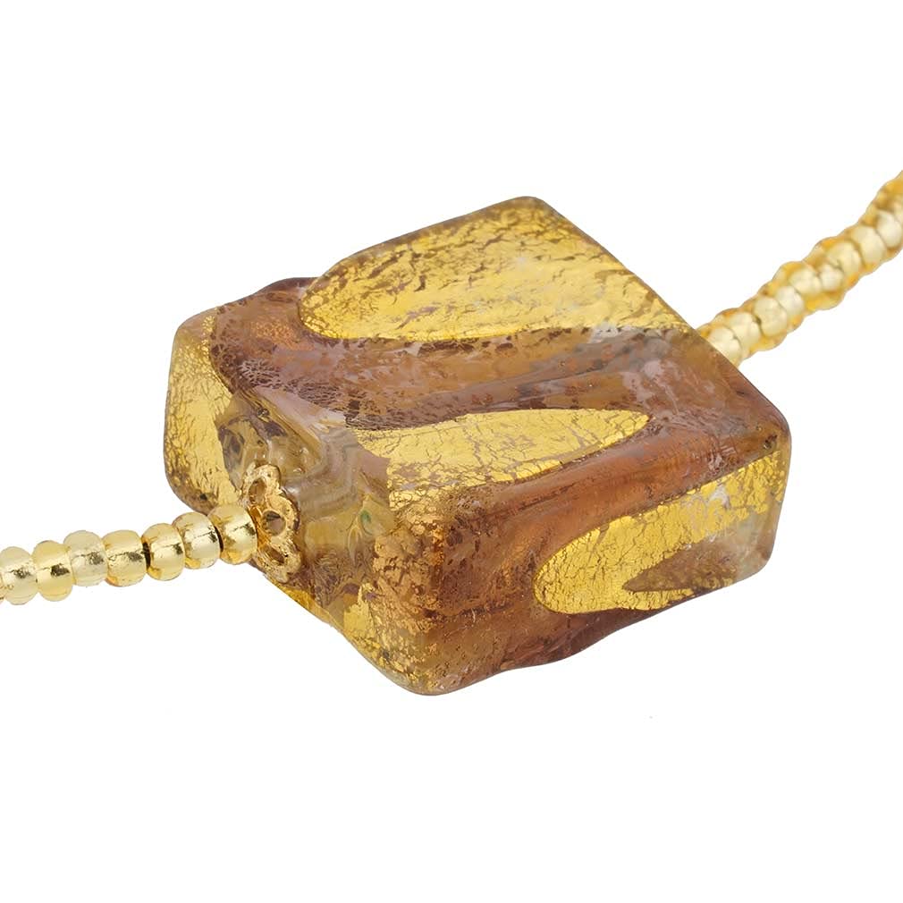 Venetian Murano Glass Royal Purple Square Pendant Necklace - Handcrafted Italian Jewelry for Women, Perfect for Weddings & Special Occasions