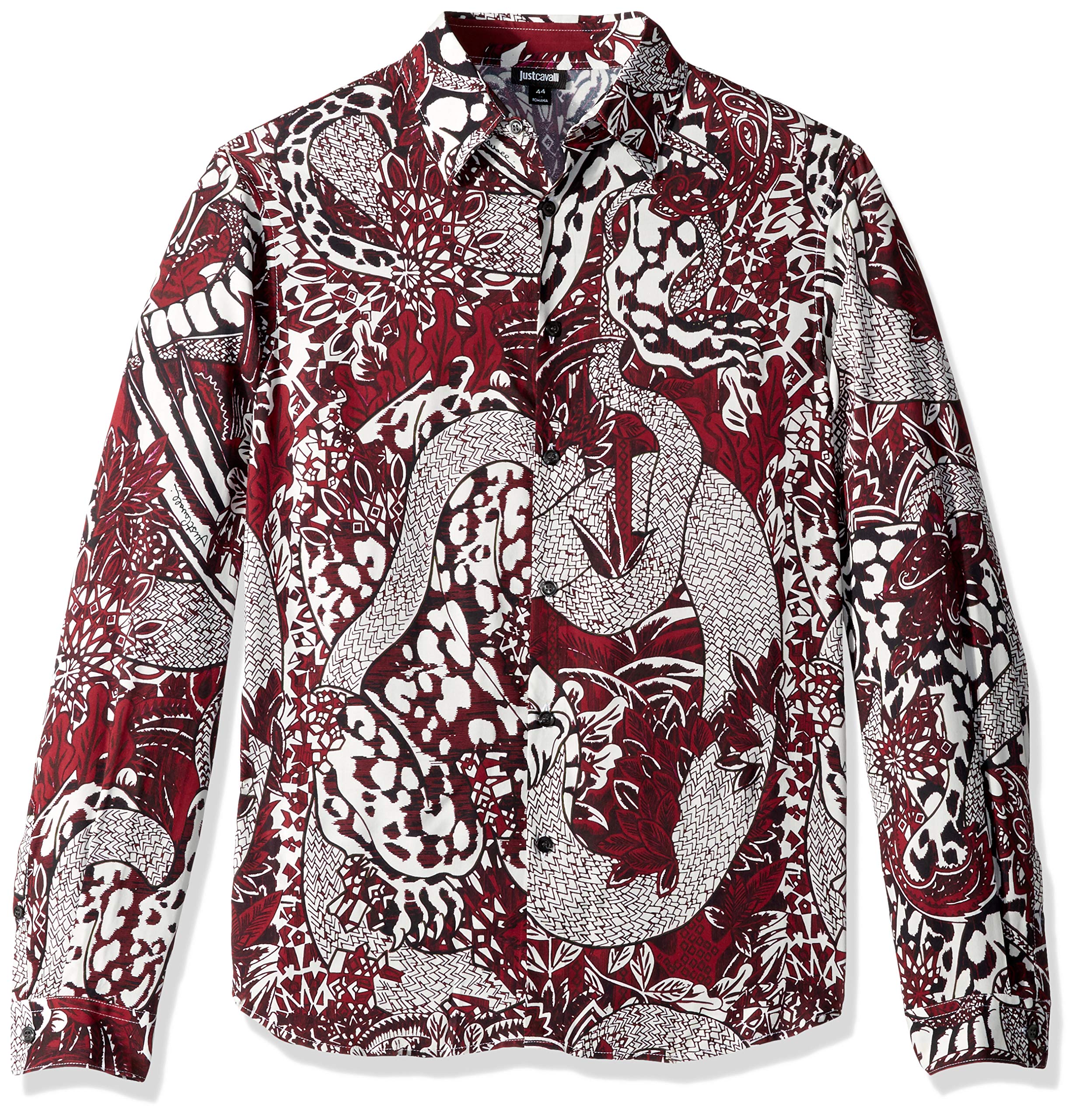 Just Cavalli Men's Printed Button-Down Shirt | Stylish Casual & Party Wear | Fashionable Floral Design for Date Nights & Social Events