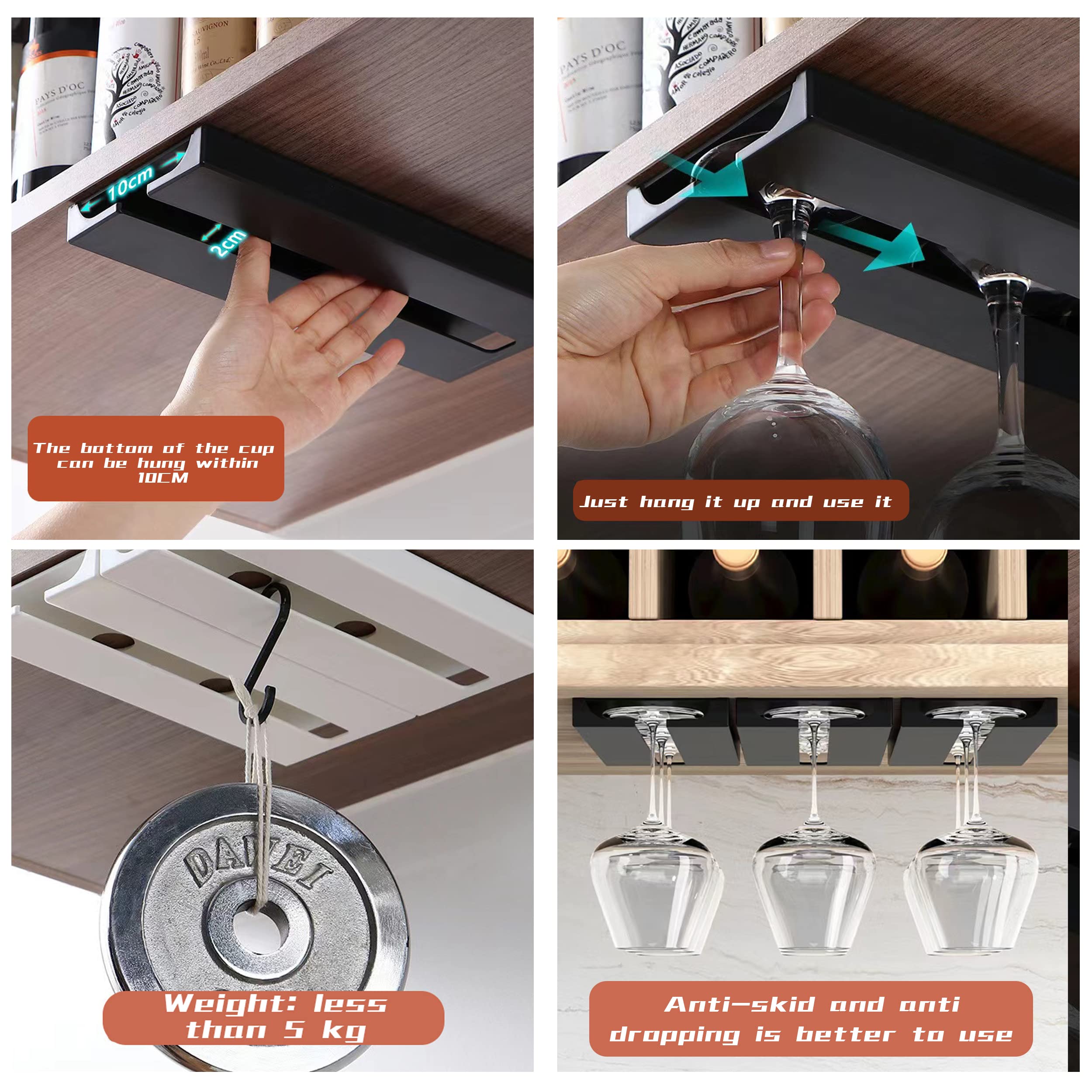 Under Cabinet Wine Glass Holder Rack - 2 Pack Stemware Storage Hanger, Self-Adhesive Plastic Organizer for Bar, Kitchen & Dining Room - No Drilling Required (White) - Perfect for Home Bars, Wine Cellars & Small Space Organization