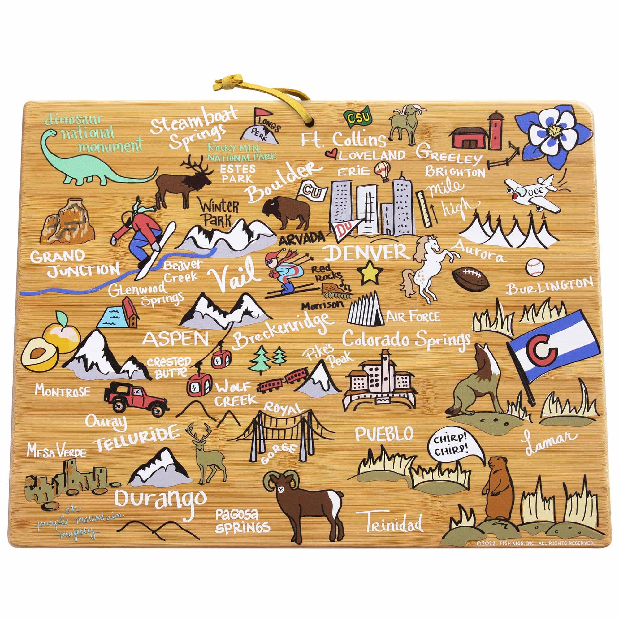 Premium Colorado Wood Cutting Board with Handcrafted Fish Kiss™ Artwork - Perfect for Kitchen Prep, Charcuterie Boards & Gift Giving