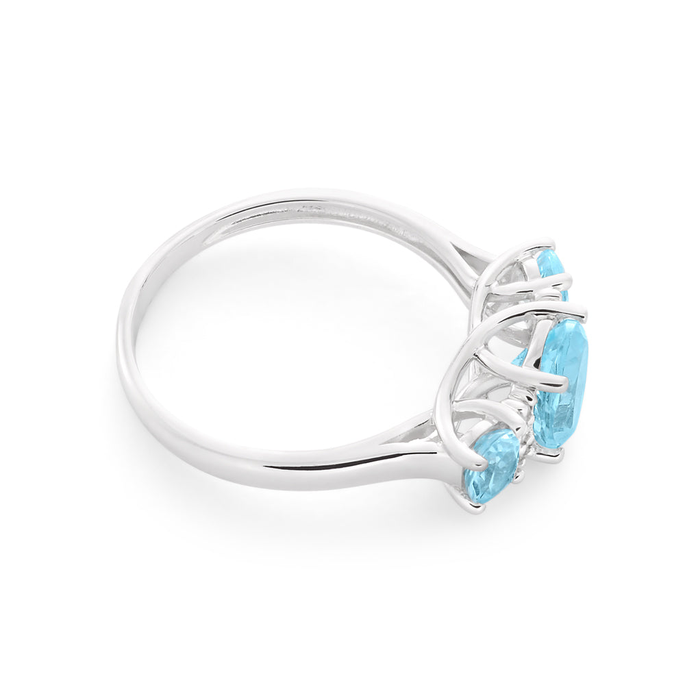 9ct White Gold Sky Blue Topaz & Diamond Trilogy Ring - Elegant Jewelry for Women, Perfect for Engagement, Wedding & Anniversary Gifts