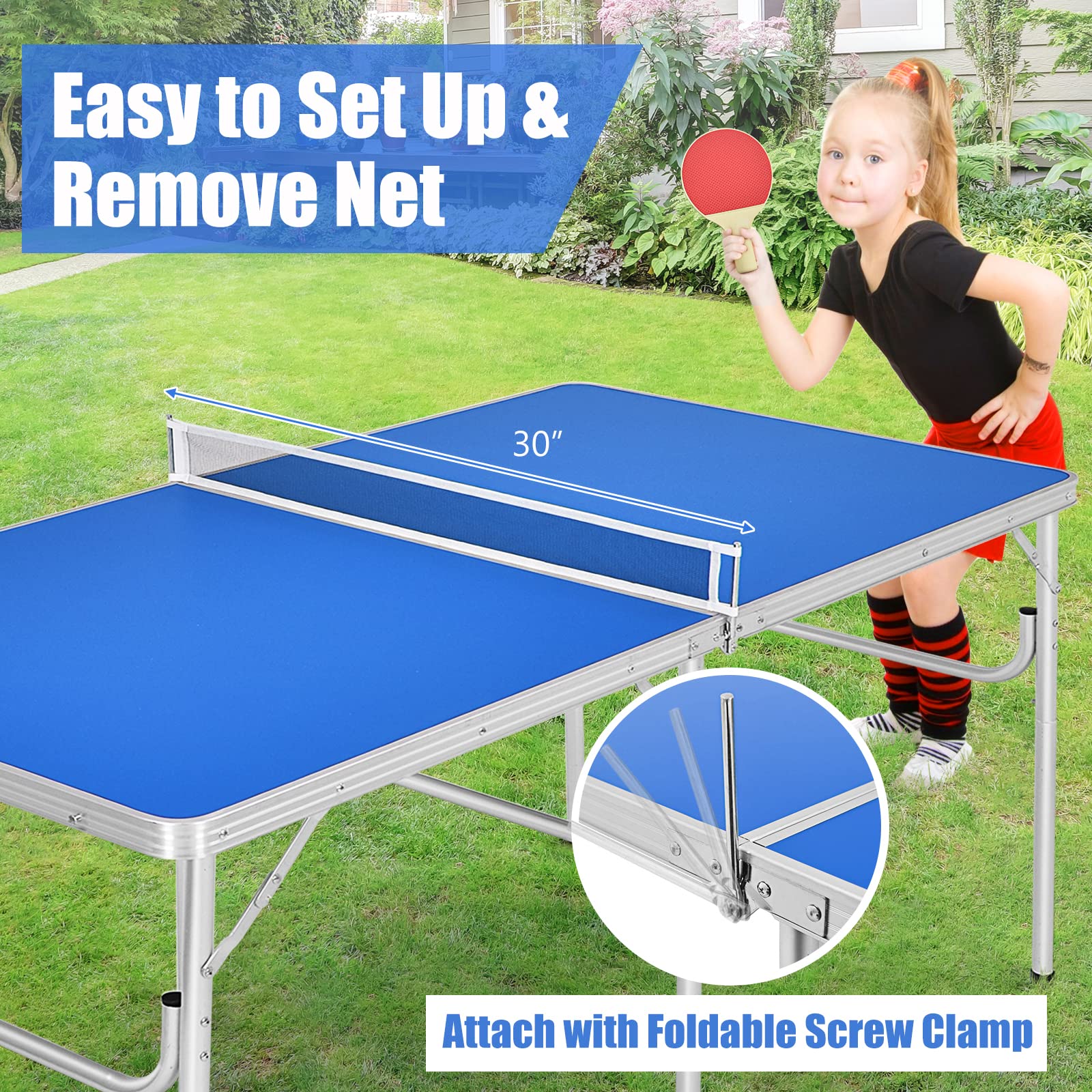 Gotoplay Folding Table Tennis Set - Portable Ping Pong Table with Net, 2 Paddles & 3 Balls for Indoor & Outdoor Play - 60 x 30 x 30 Inches Easy Assembly-Free Design - Perfect for Family Fun, Backyard Parties, and Office Recreation