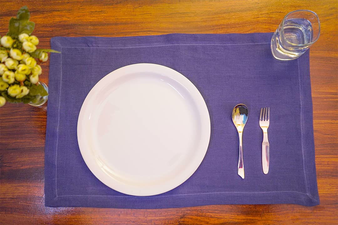 Premium 100% French Flax Linen Placemats Set of 12 (14x19 Inch) - Stone Washed for Softness & Durability - Heat Resistant Table Mats for Dining Room & Kitchen - Handcrafted Eco-Friendly Home Decor (Midnight Blue)