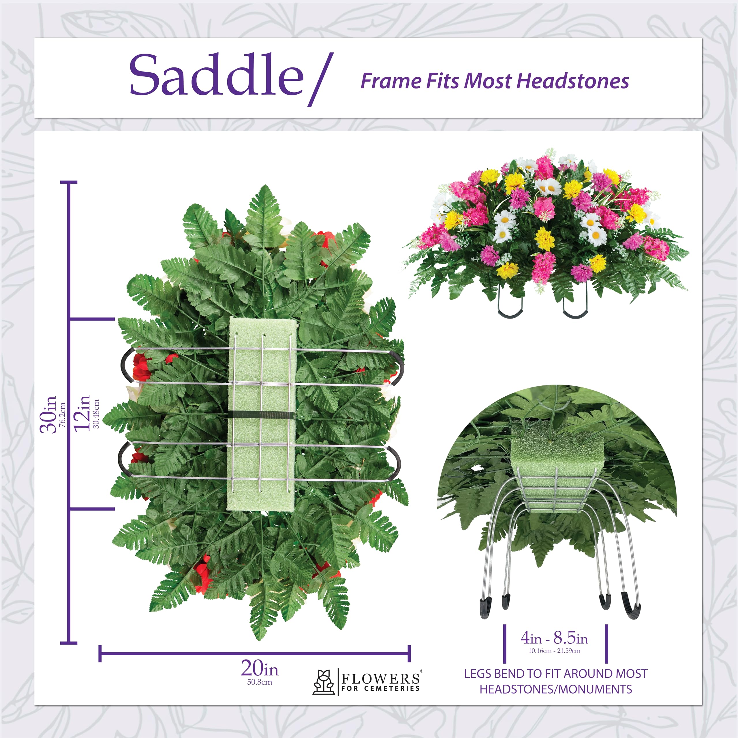 Sympathy Silks Artificial Cemetery Grave Decorations - 2 Pink Yellow Wildflower Bouquets, 1 Matching Saddle, and 2 Vases Included | Memorial Flowers for Graveside, Headstone Decor, Funeral Arrangements & Cemetery Visits