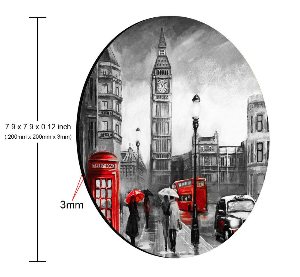 Custom London Street View Oil Painting Print Round Mouse Pad - Non-Slip Rubber Base, Washable, 7.9×7.9×0.12 Inches - Perfect for Office, Gaming & Home Computer Setup