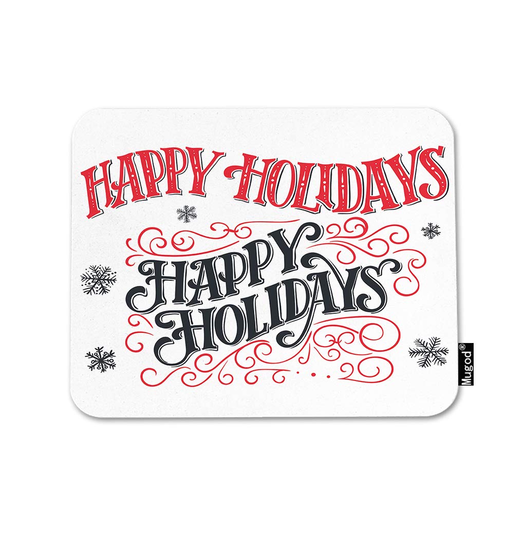 Festive Holiday Mouse Pad - Red with Black Lettering & Snowflake Paisley Design, Non-Slip Rubber Base Gaming Mouse Mat for Computer, Laptop, PC - Perfect for Office, Home & Gaming (9.5