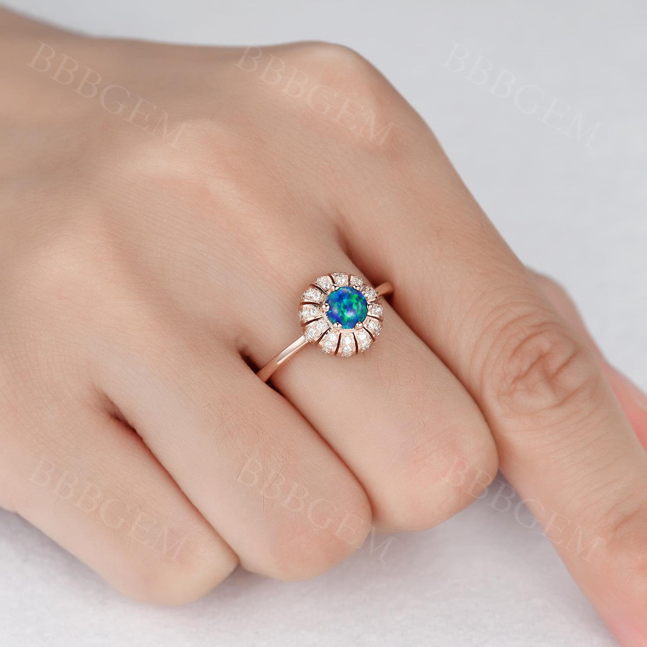 Exquisite Black Opal and Diamond Sunflower Engagement Ring in 14K/18K Gold - Perfect for Romantic Proposals, Anniversaries & Special Occasions