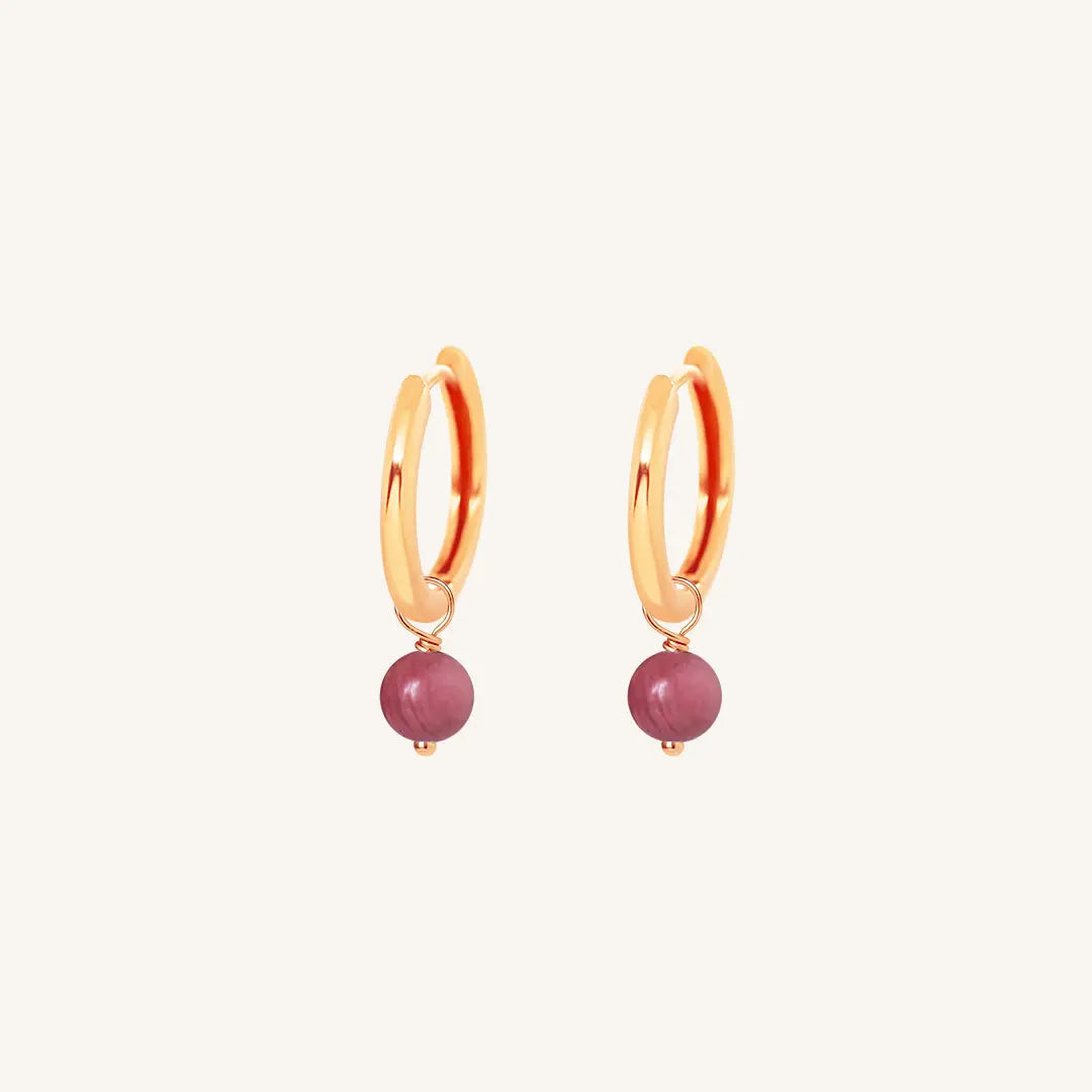 Carter Rhodonite Hoops Earrings - Healing Stone Jewelry for Women, Stress Relief & Emotional Balance | Perfect for Meditation, Yoga & Spiritual Healing