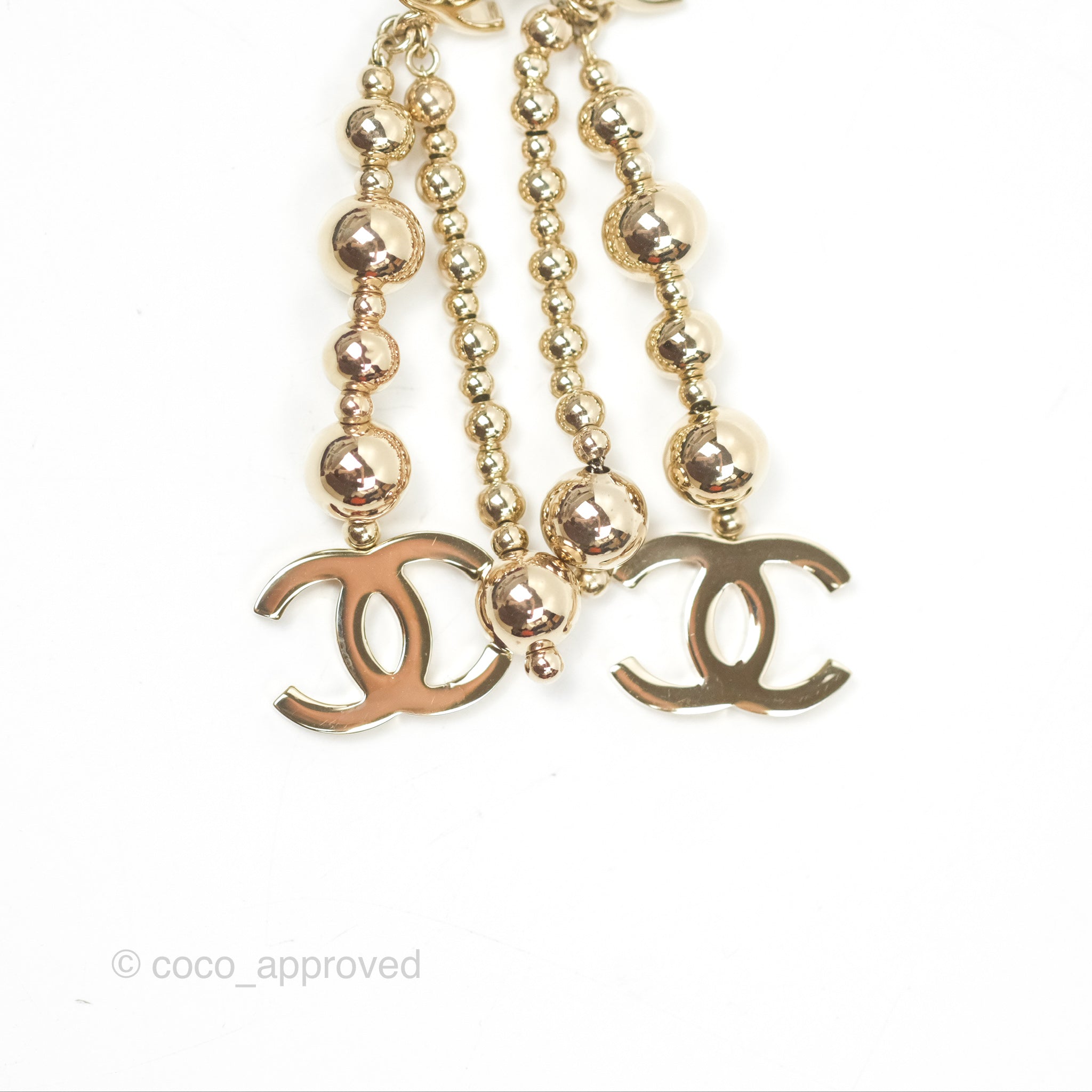Chanel CC Bead Long Drop Earrings - Gold Tone 21S Collection | Luxury Fashion Jewelry for Women | Perfect for Parties, Weddings & Special Occasions