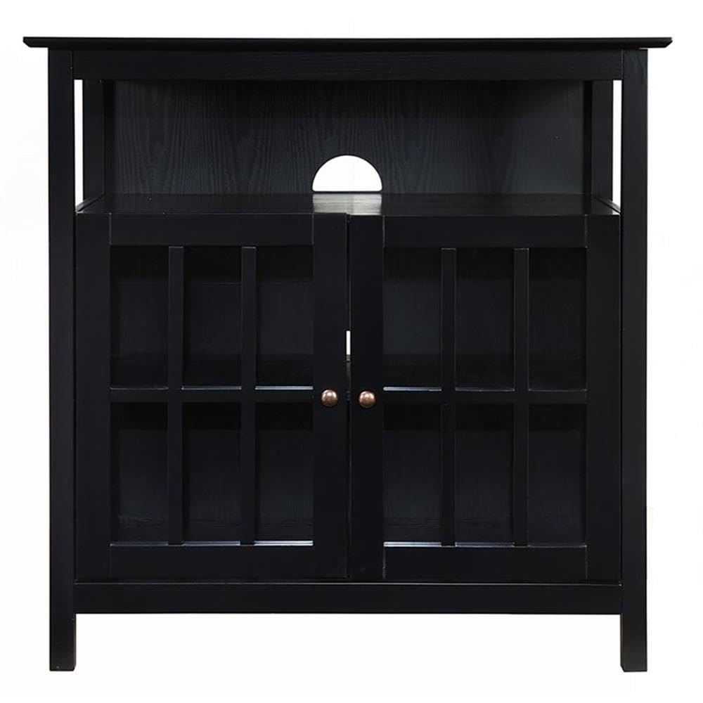 Pemberly Row 42 Inch TV Stand Entertainment Center with Storage Shelves - Black Modern TV Console for Living Room, Bedroom & Home Theater Setup
