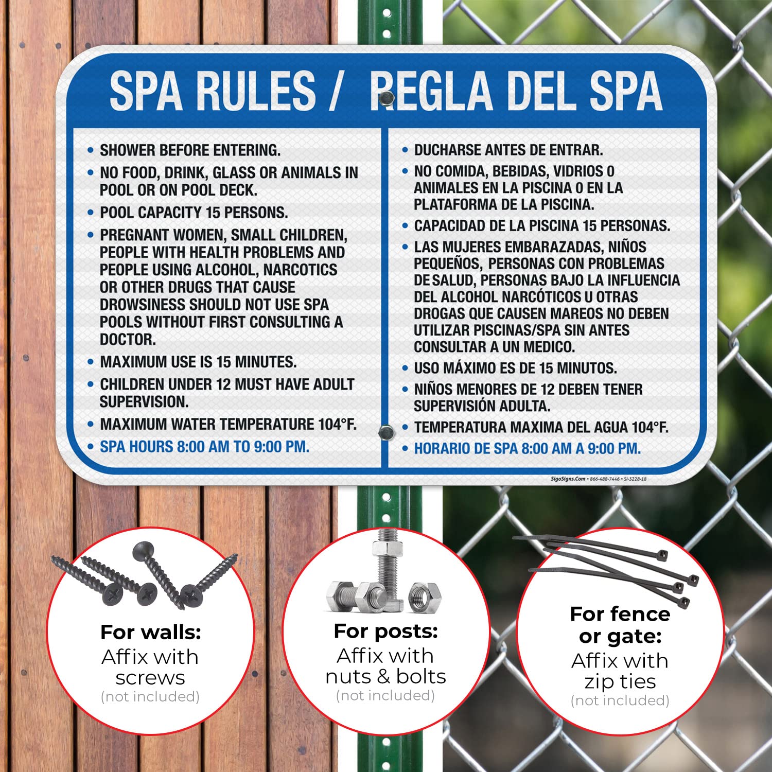Bilingual English Spanish Spa Rules Sign - 12x18 Inches Reflective Aluminum Sign for Indoor & Outdoor Use | Fade Resistant, Easy Mounting | Perfect for Spas, Gyms, Pools & Public Areas | Made in USA