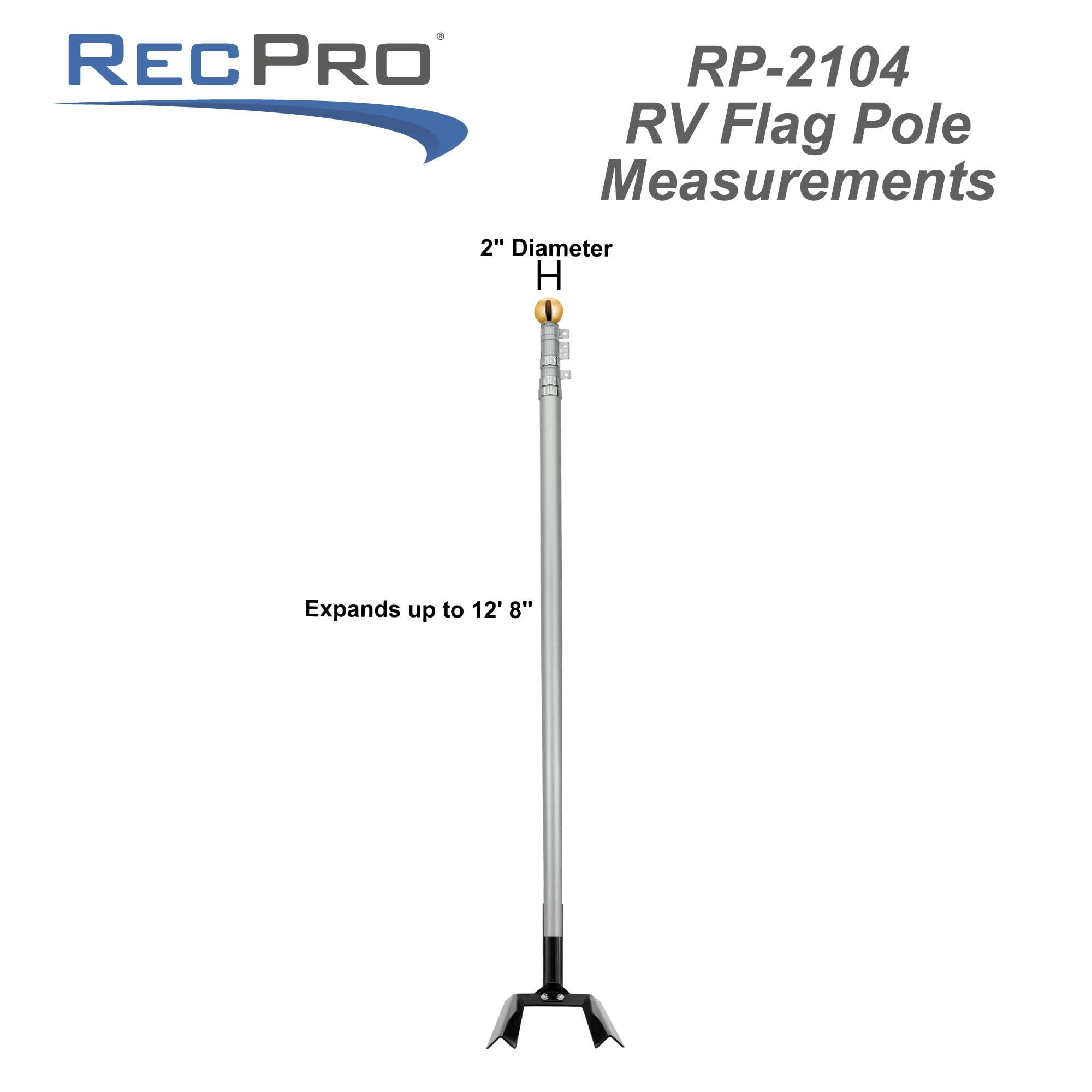 RecPro RV and Trailer Hitch Mount Dual Flag Pole Holder - Universal 2 Inch Receiver Compatible - Includes 12'8