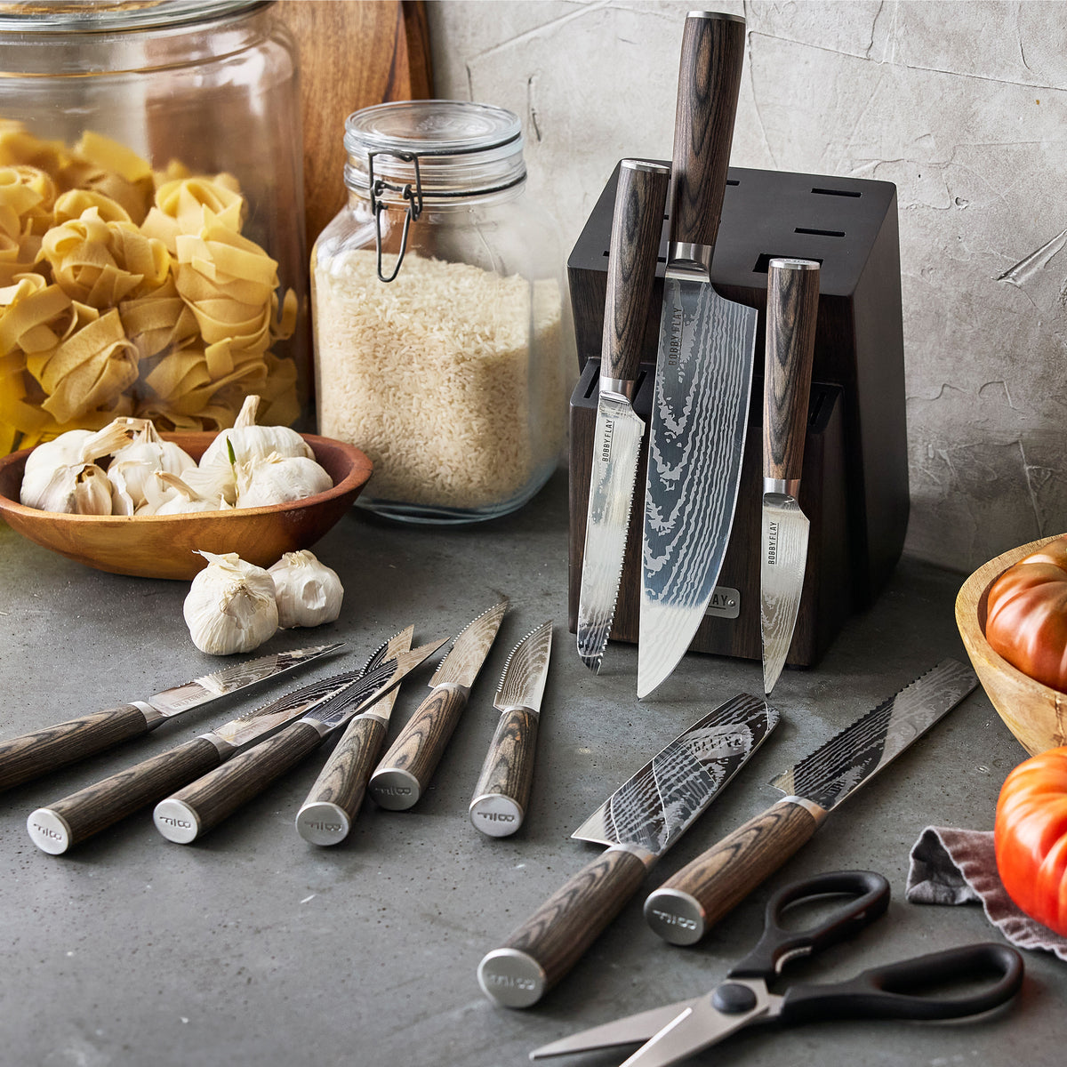 Bobby Flay by GreenPan 13-Piece Stainless Steel Knife Block Set - Premium Kitchen Knives for Chefs & Home Cooking, Perfect for Slicing, Dicing & Chopping Vegetables, Meat & Fruits