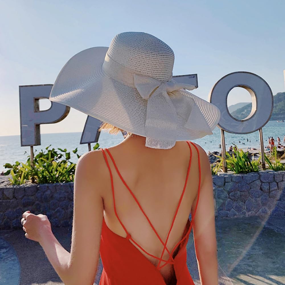 VASANA Women's Wide Brim Floppy Sun Hat with Bow - Straw Summer Beach Hat for Garden, Travel & Outdoor Activities - UV Protection for Sun Safety