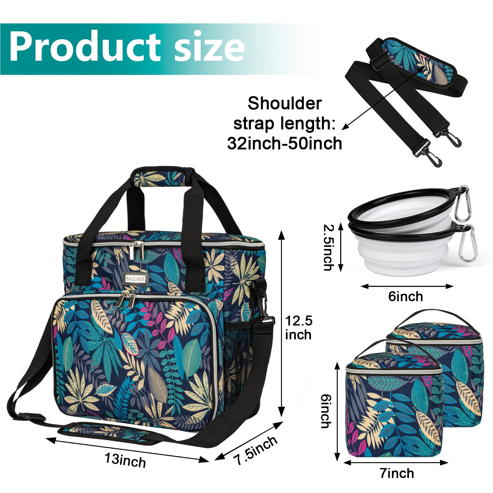 BAGLHER Dog Travel Bag - Waterproof Pet Carrier with 2 Food Containers & 2 Collapsible Bowls | Essential Pet Travel Accessories for Dogs, Cats & Small Animals | Perfect for Airplane, Road Trips & Outdoor Adventures