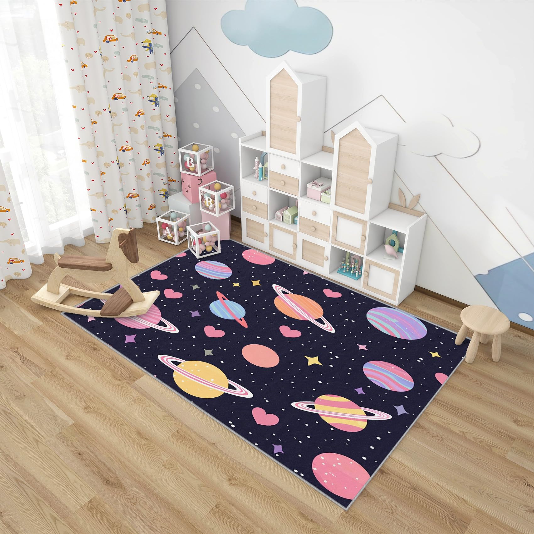SherAvant 6x8 Planet Rugs for Kids Bedroom - Space Galaxy Universe Area Rug for Boys & Girls - Soft Washable Non-Slip Low Pile Nursery Carpet - Perfect for Playrooms, Bedrooms & Home Decor