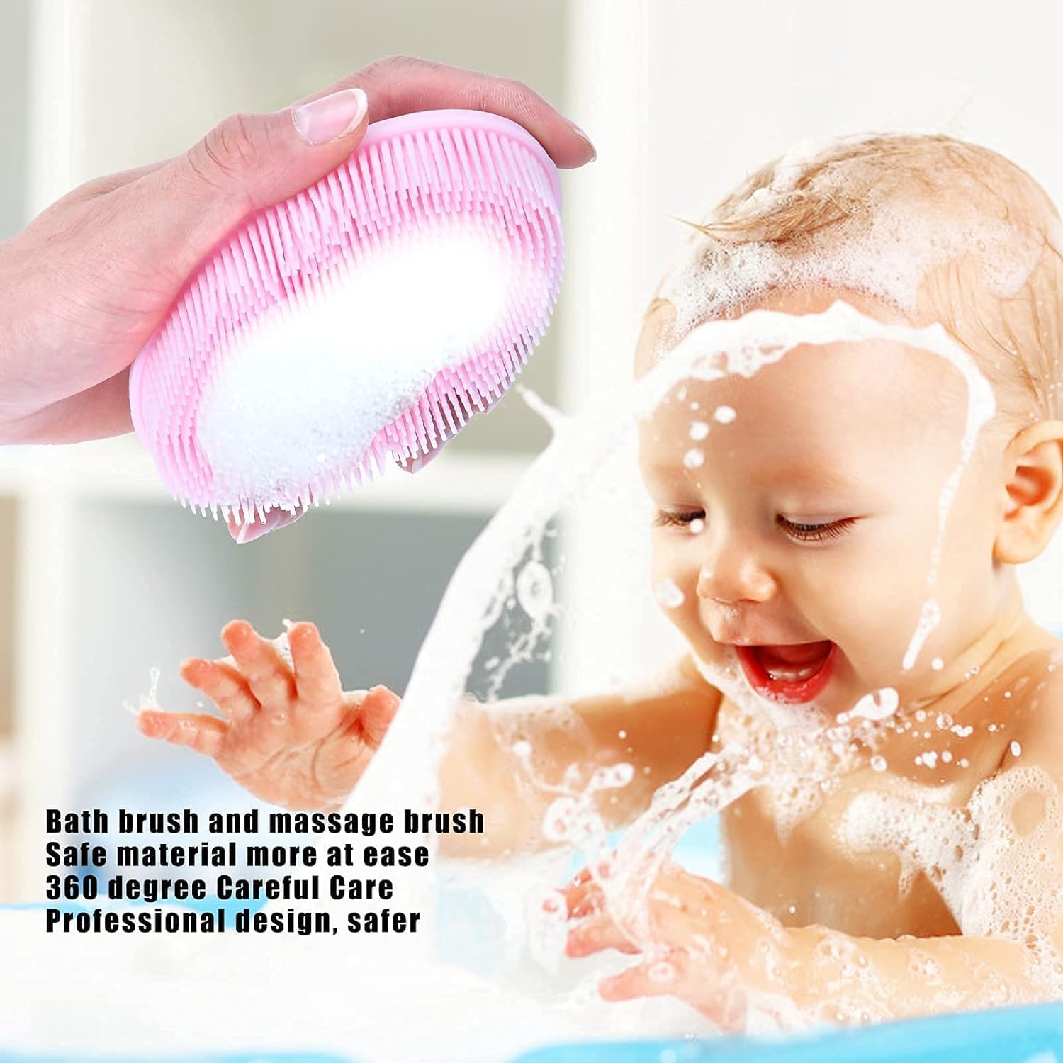 DHVAJ Hygienic Silicone Shower Cleaning Brush - Double Sided Bath Scrubber for Adults & Babies | Portable Hair & Body Brush (Pink) | Perfect for Bathroom Cleaning, Baby Care & Travel Essentials