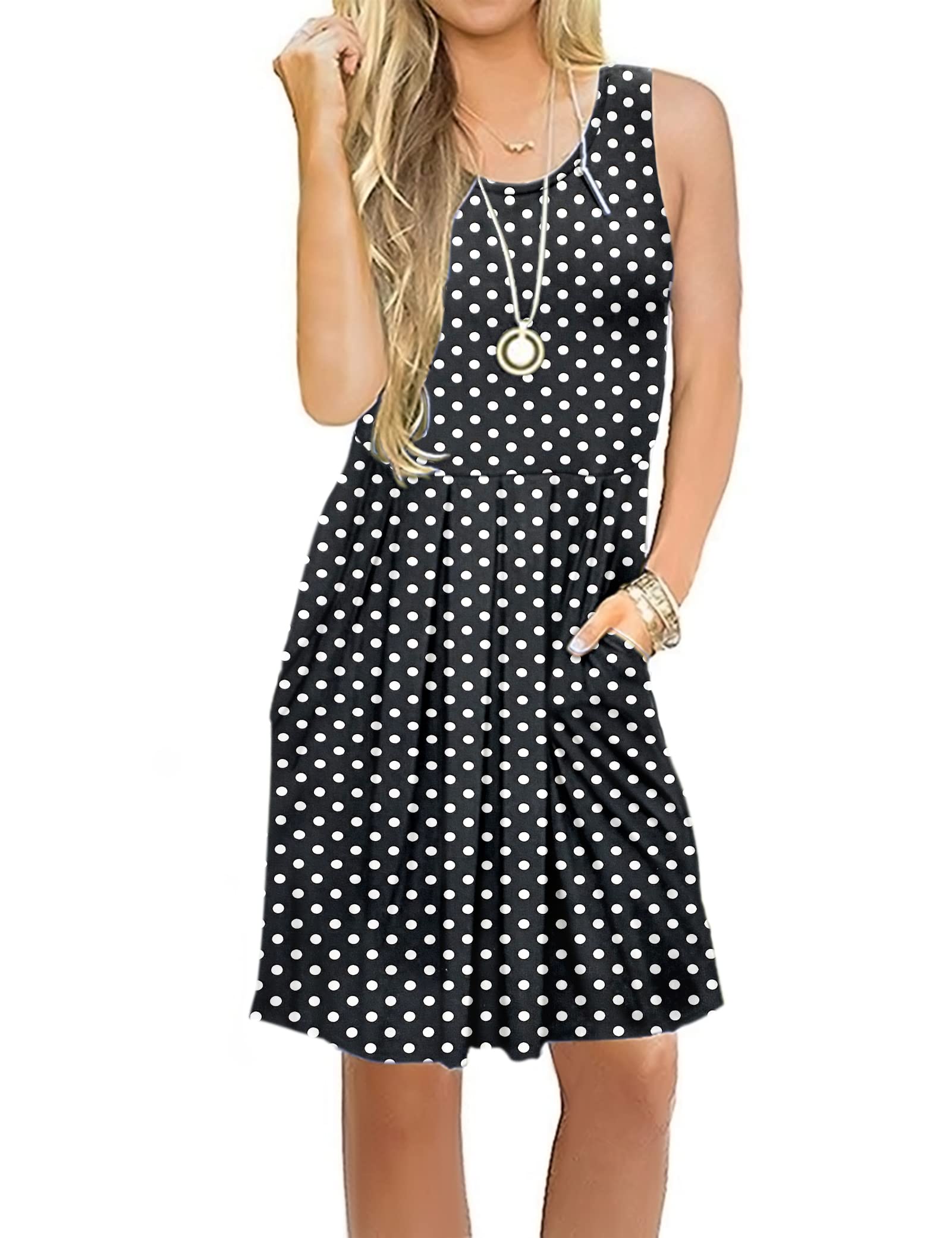 AUSELILY Women's Summer Casual T-Shirt Dress - Beach Cover Up, Plain Pleated Tank Dress for Vacation, Poolside, and Outdoor Activities
