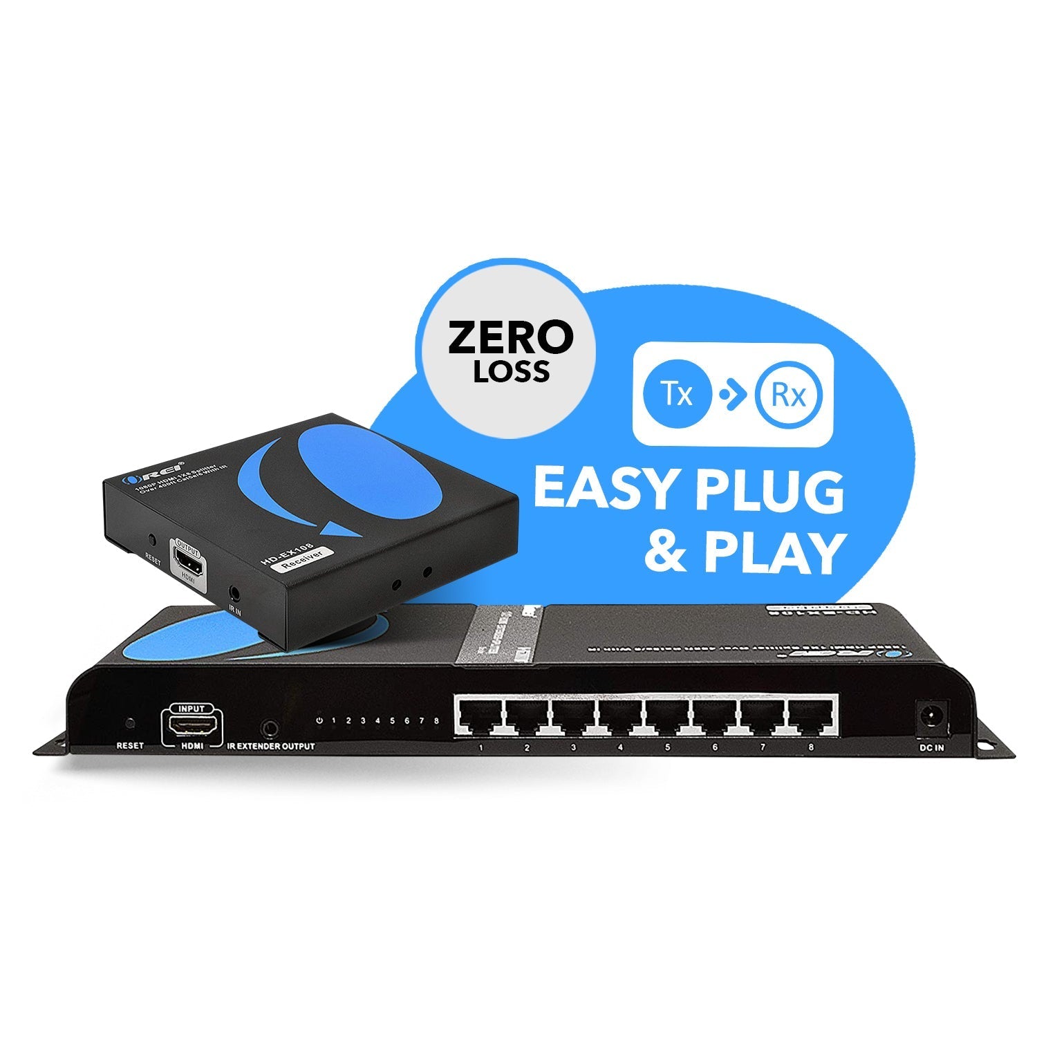 1x8 HDMI Extender Splitter Over CAT6/6a/7 - 400ft 1080p HD Video Distribution (HD EX108) - Perfect for Home Theater, Conference Rooms & Multi-Screen Setups