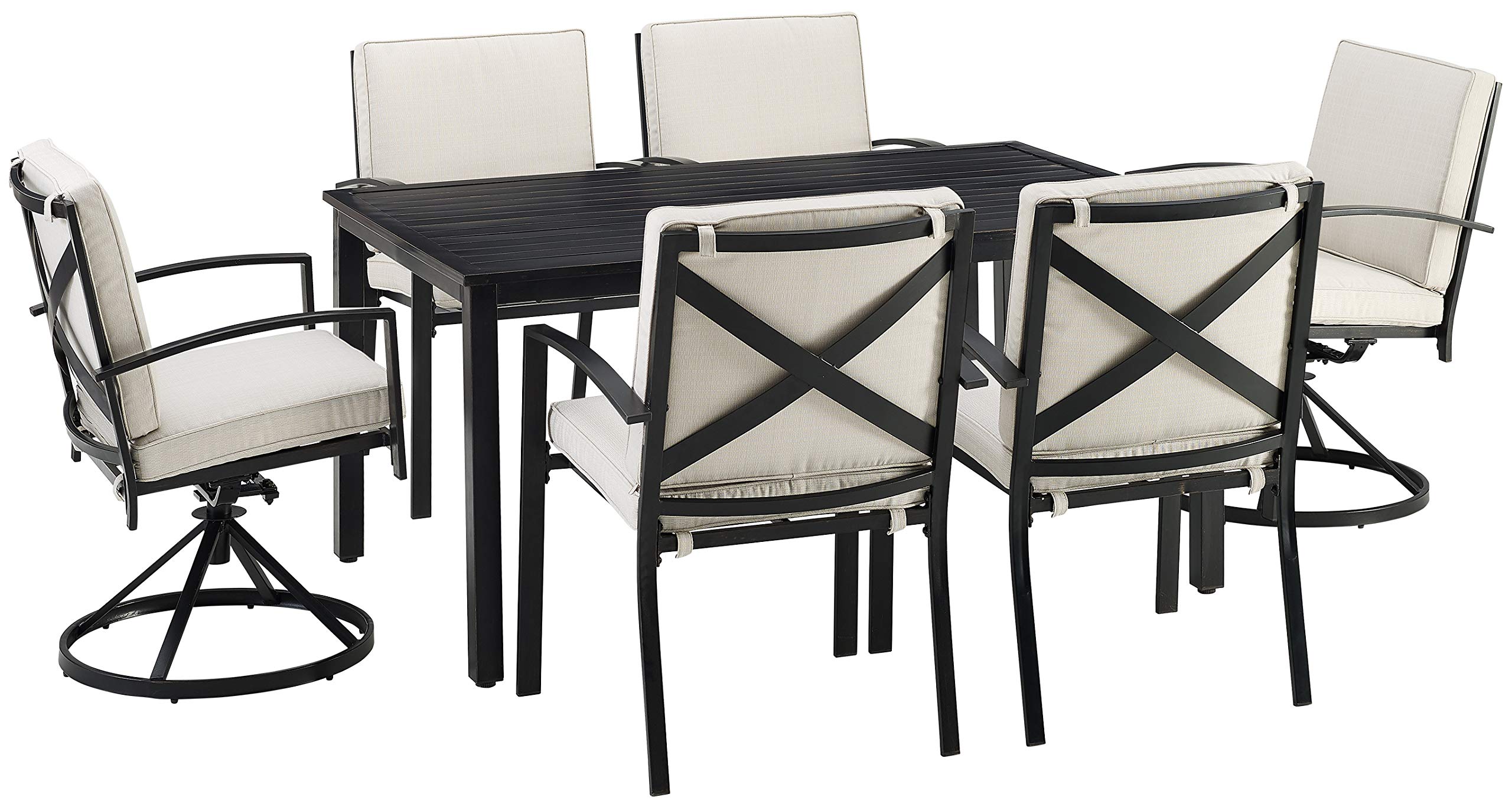 Crosley Furniture Kaplan 7-Piece Outdoor Dining Set for 6 - Patio Table and Chairs with Oiled Bronze Frame & Oatmeal Cushions - Perfect for Backyard, Deck, Garden, and Poolside Dining