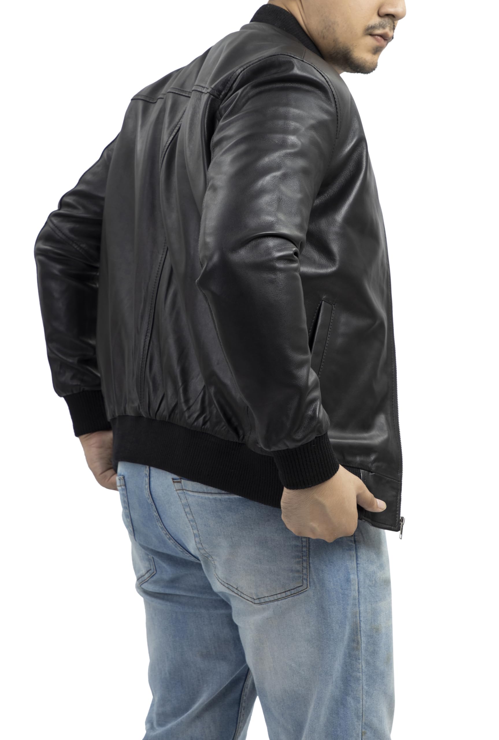 Jild Men's Genuine Lambskin Varsity Style Leather Bomber Jacket - Classic MA-1 Fashion Jacket for Casual Wear | Perfect for Date Nights, Motorcycle Rides & Street Style Outfits