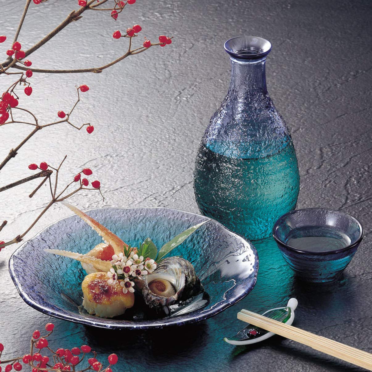 Premium Japanese Sake Cup - Toyo Sasaki Glass WA54CB/EG Clear Gui Cup 1.4 fl oz (40ml) Coral Sea Design - Authentic Handcrafted in Japan - Perfect for Sake Tasting, Japanese Tea Ceremonies & Elegant Dinner Parties